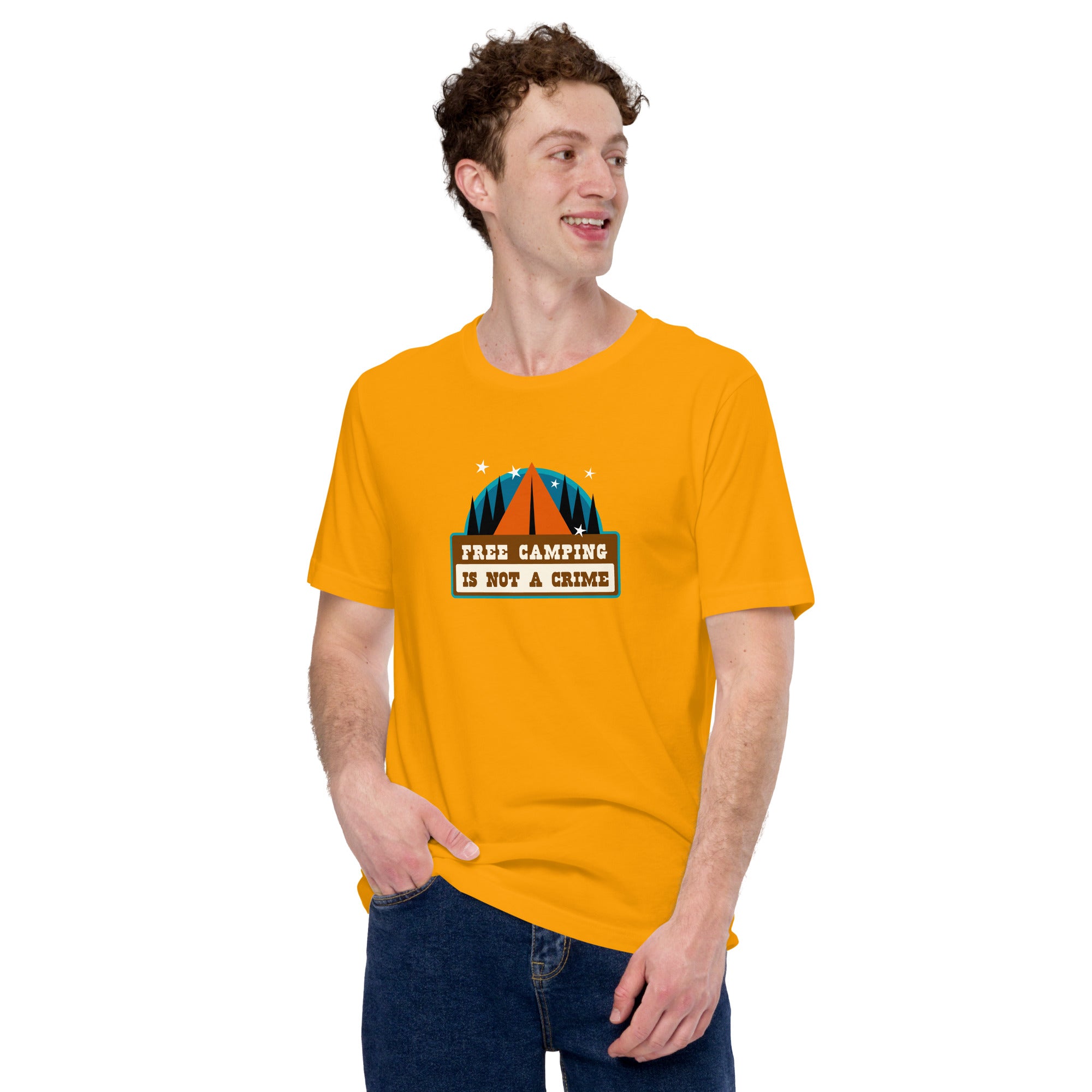 Unisex cotton t-shirt Free Camping is not a Crime on bright colors