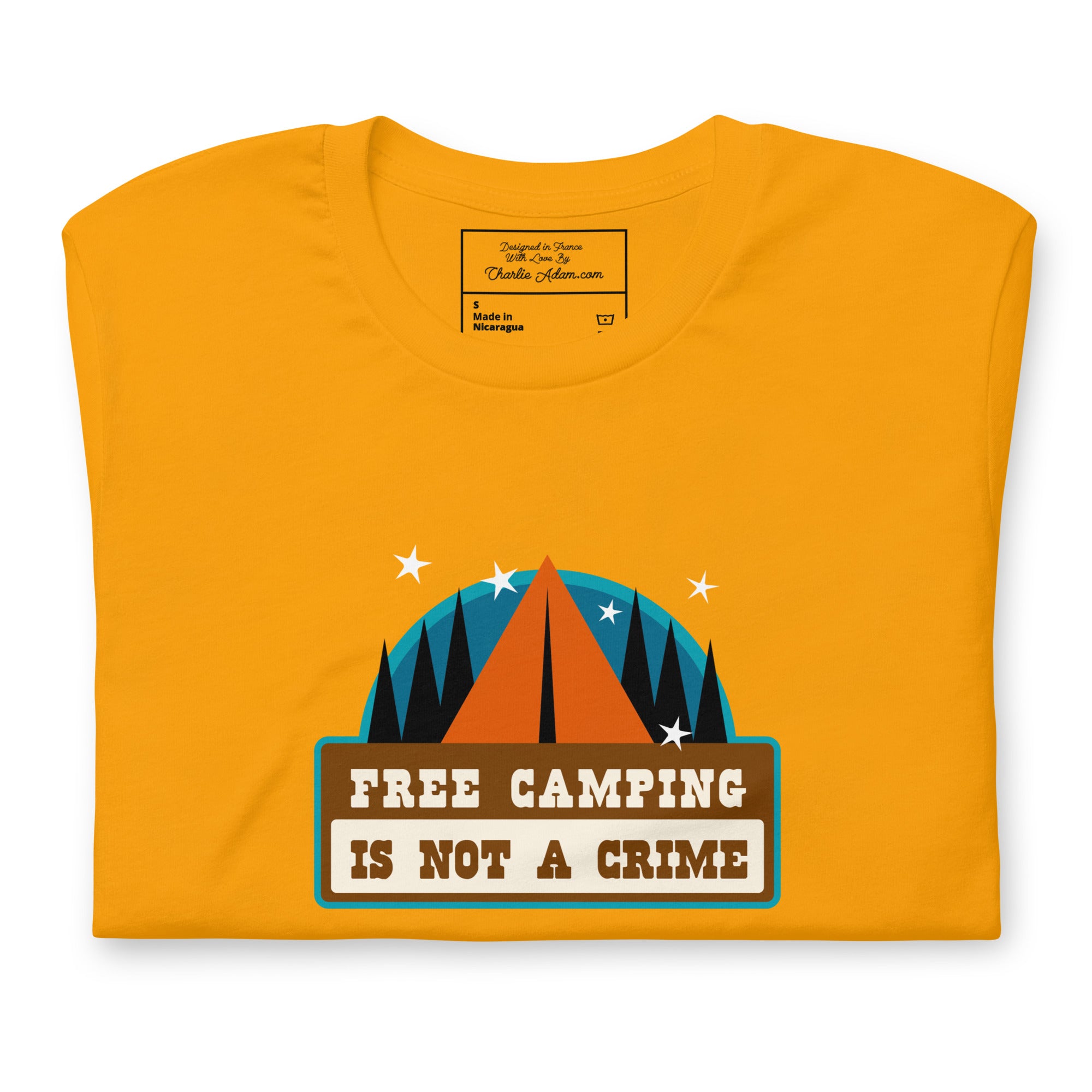 Unisex cotton t-shirt Free Camping is not a Crime on bright colors