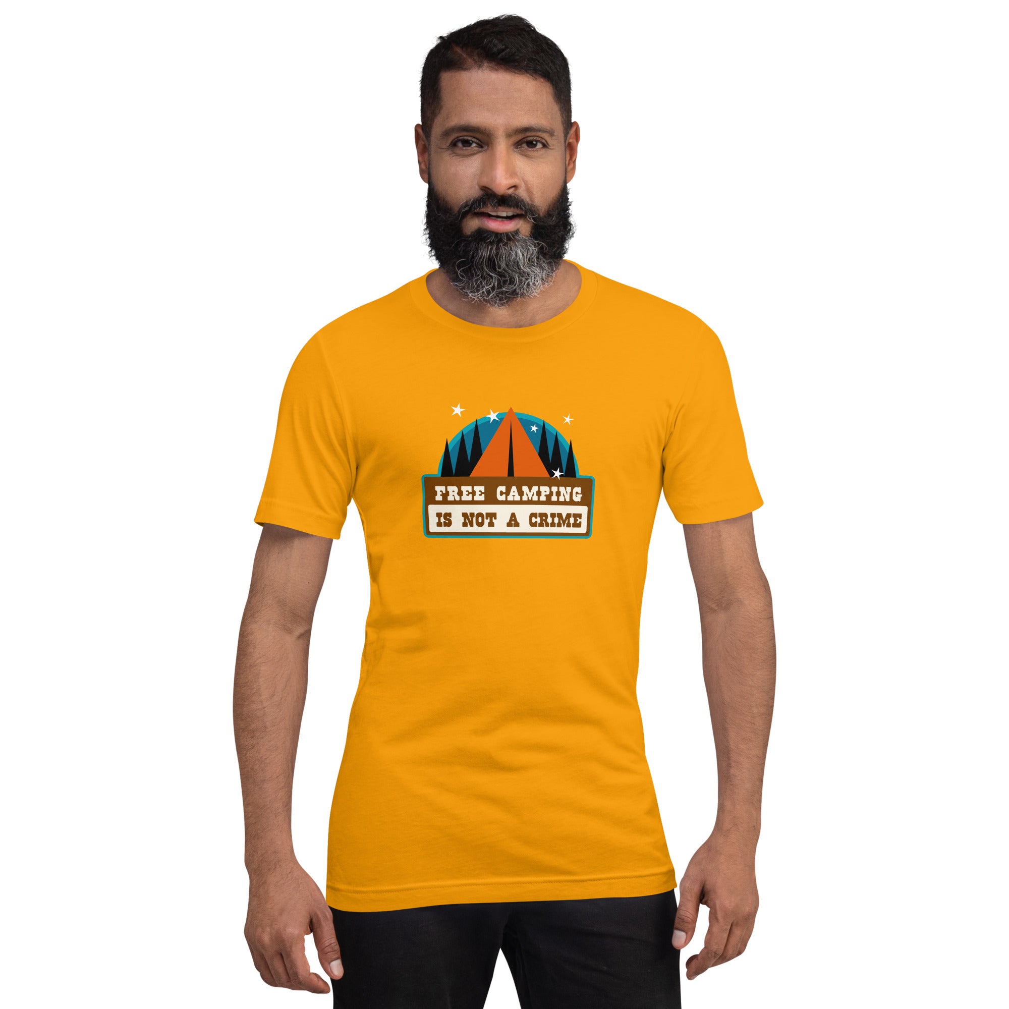 Unisex cotton t-shirt Free Camping is not a Crime on bright colors