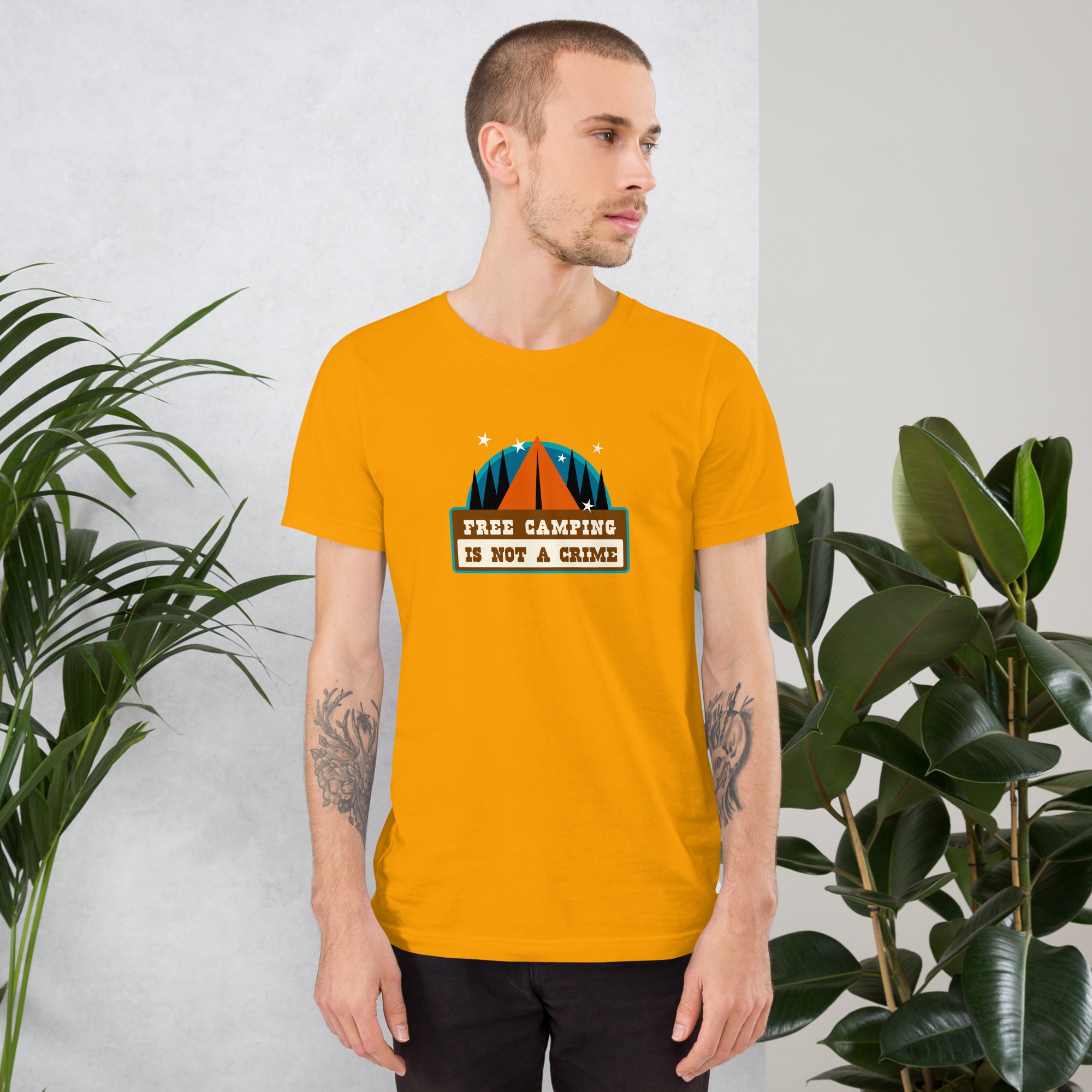 Unisex cotton t-shirt Free Camping is not a Crime on bright colors