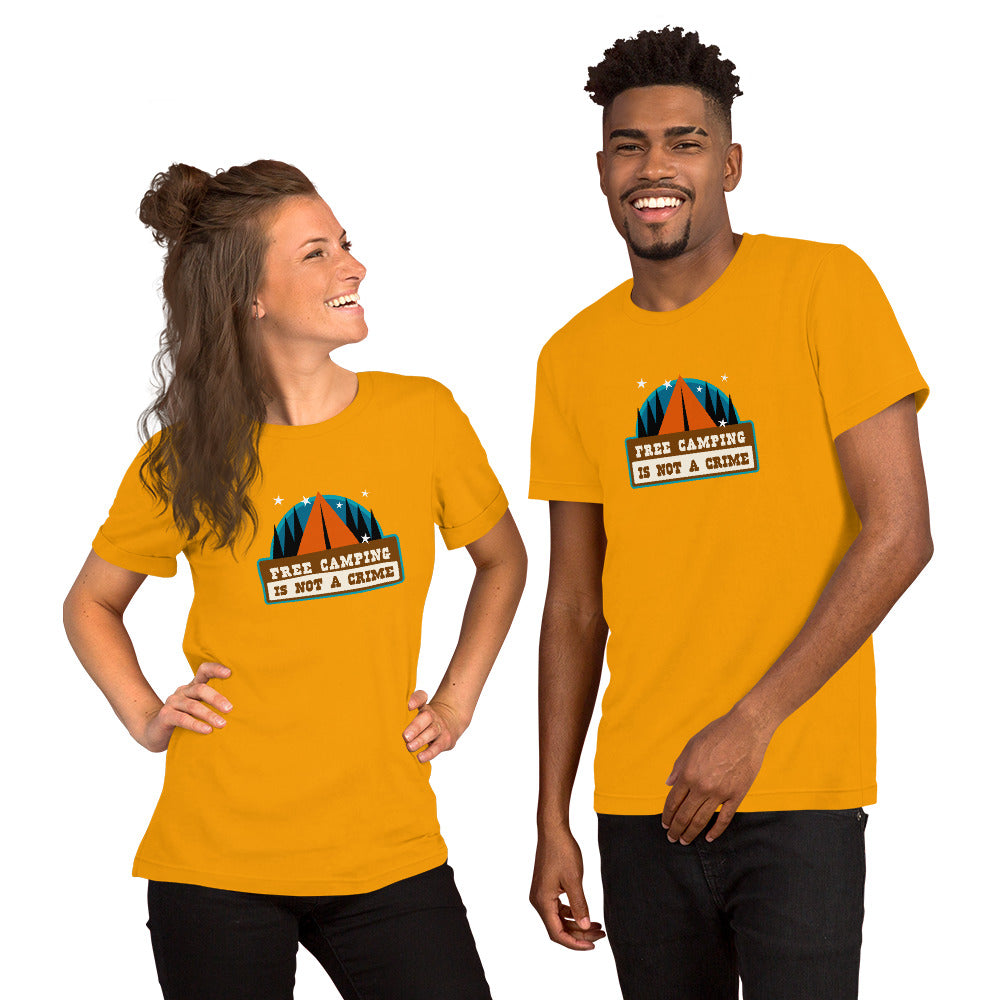 Unisex cotton t-shirt Free Camping is not a Crime on bright colors