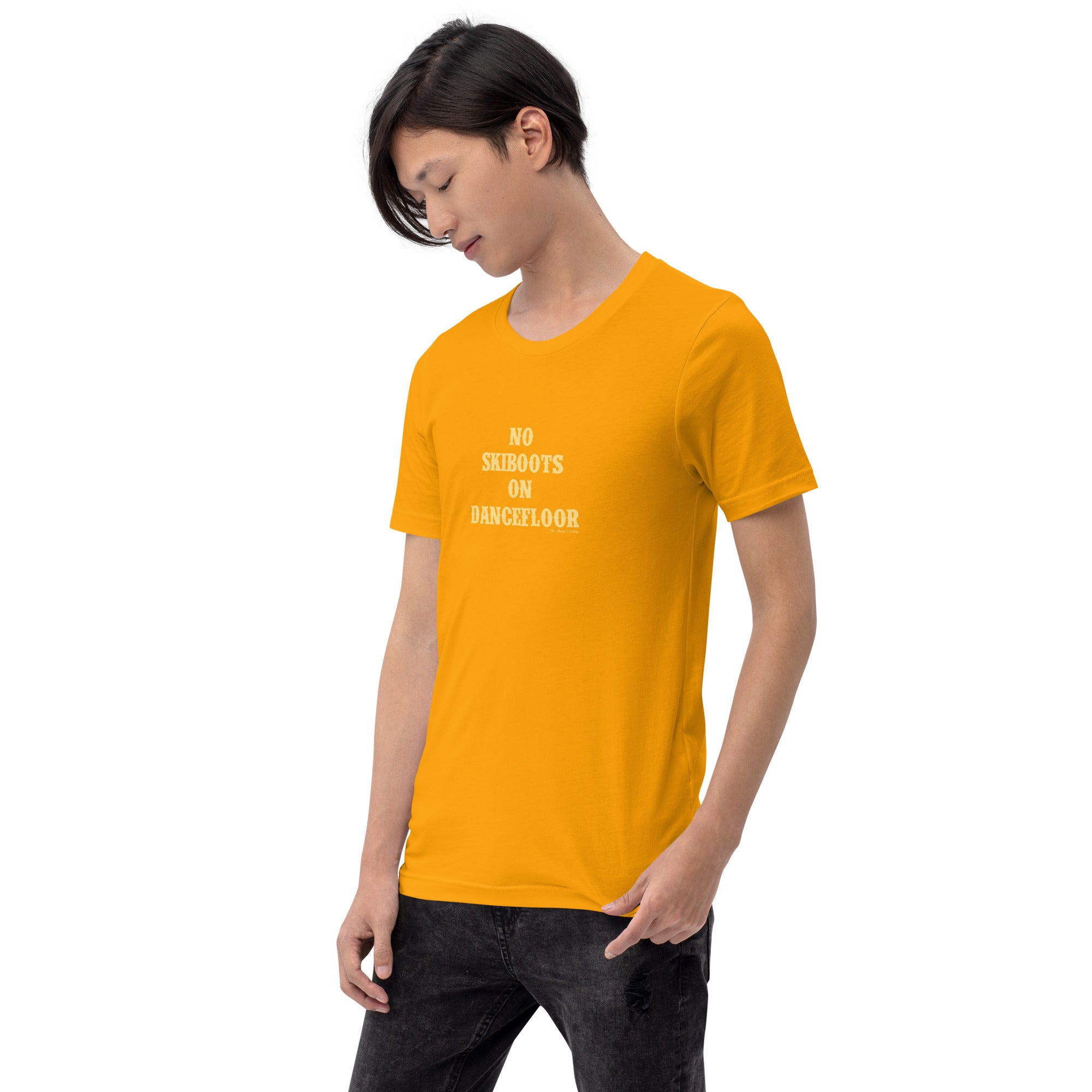 Unisex t-shirt No Skiboots on Dancefloor on bright colors