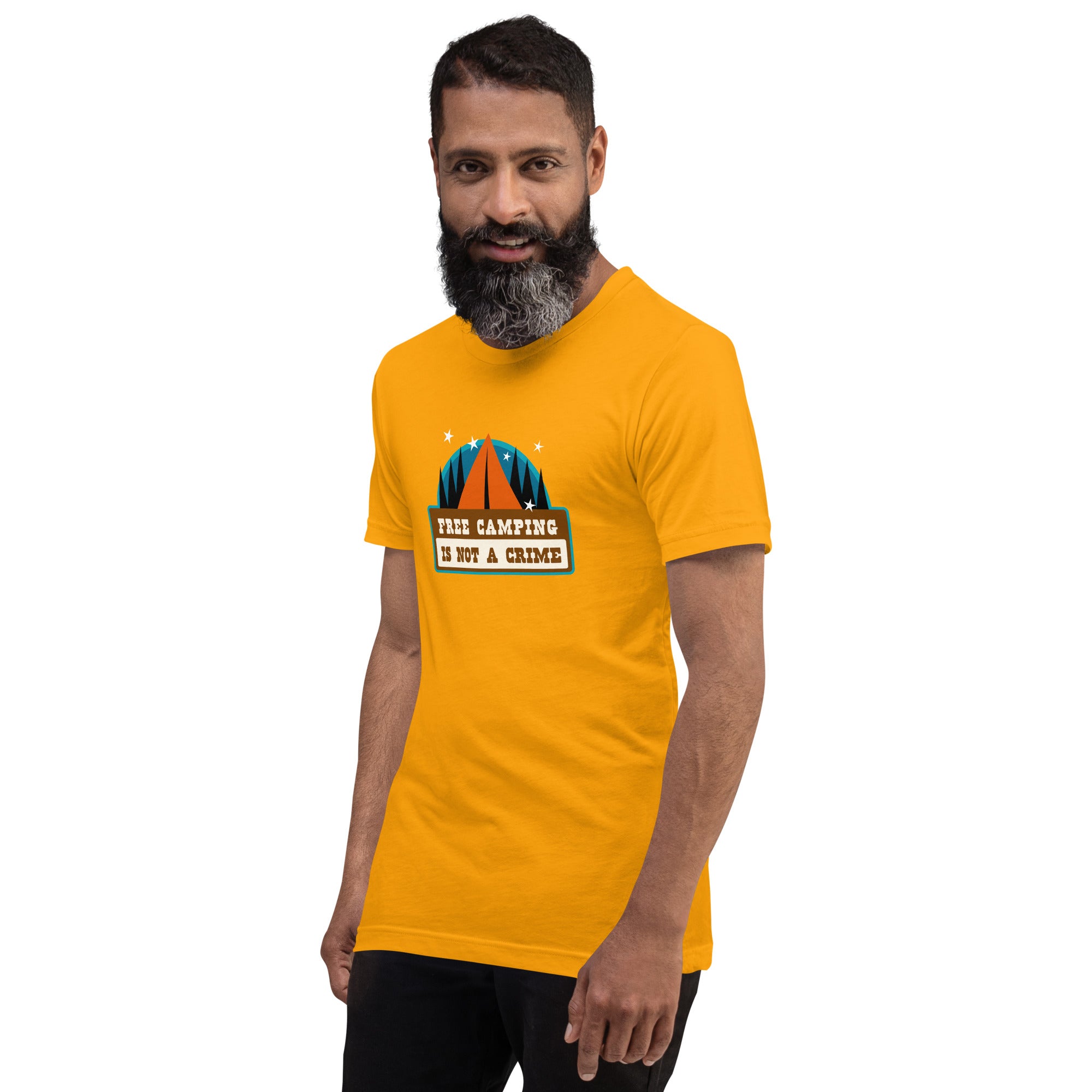 Unisex cotton t-shirt Free Camping is not a Crime on bright colors