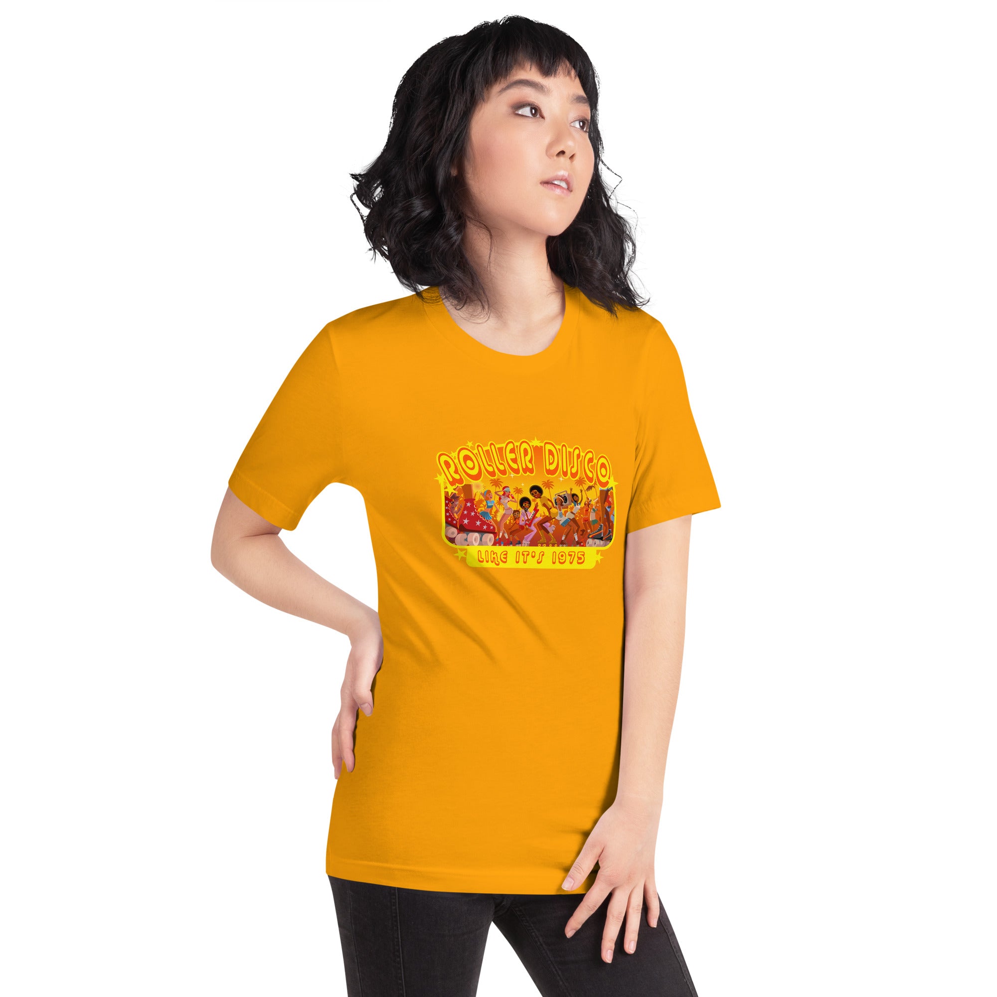 Unisex t-shirt Roller Disco 1975 on bright colors