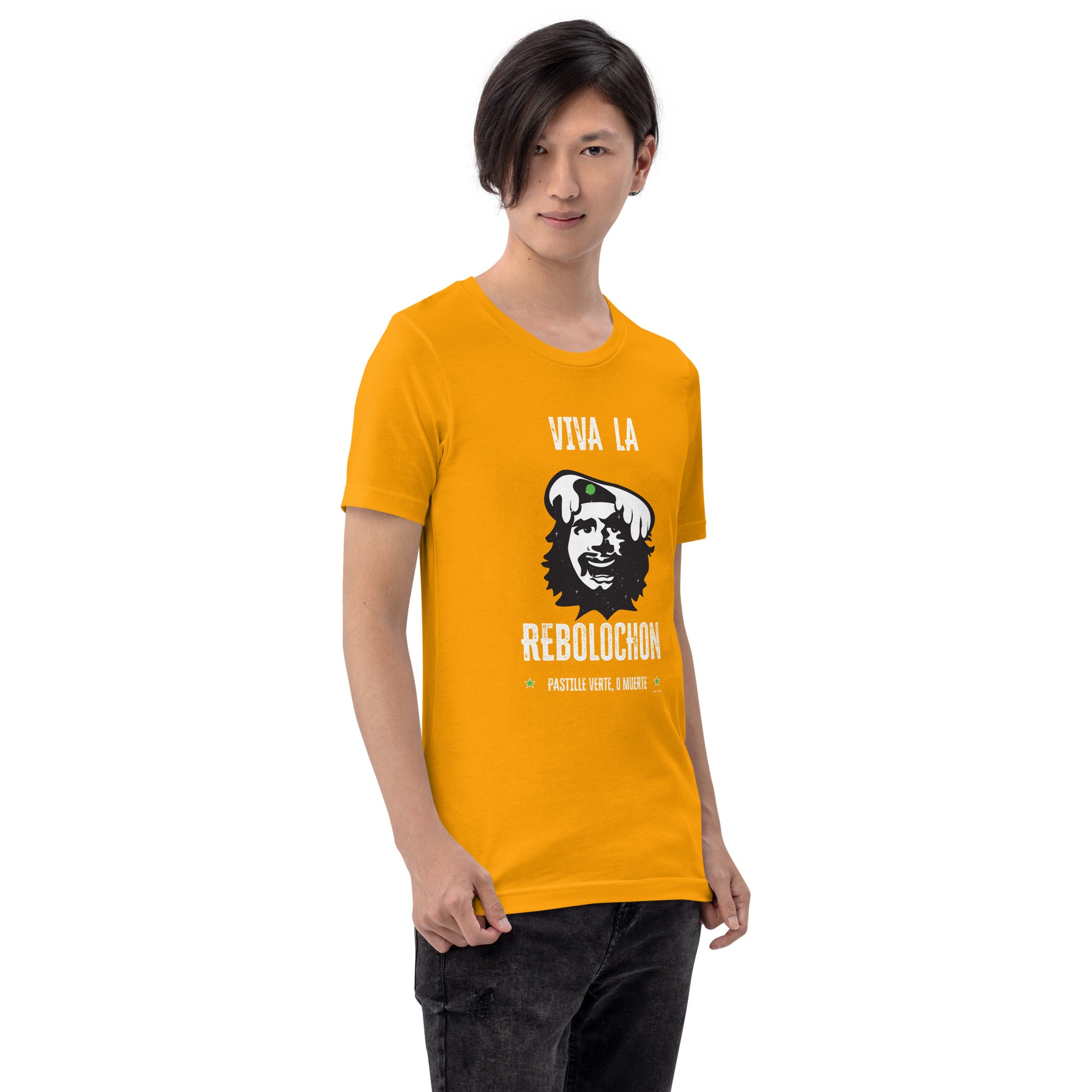 Unisex cotton t-shirt Viva la Rebolochon on bright colors