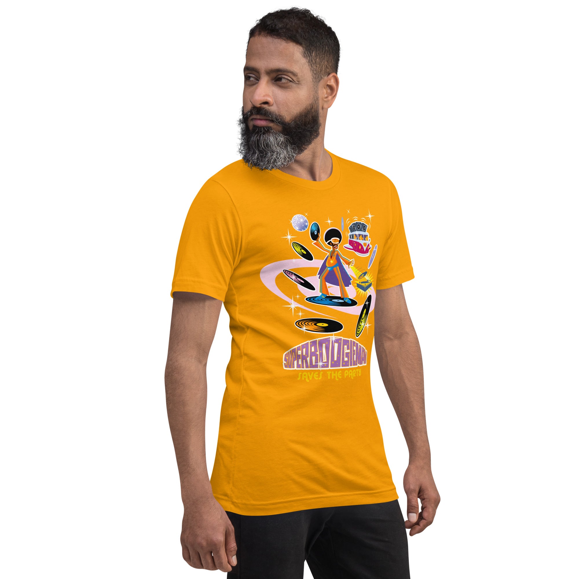 Unisex cotton t-shirt Superboogieman saves the Party on bright colors