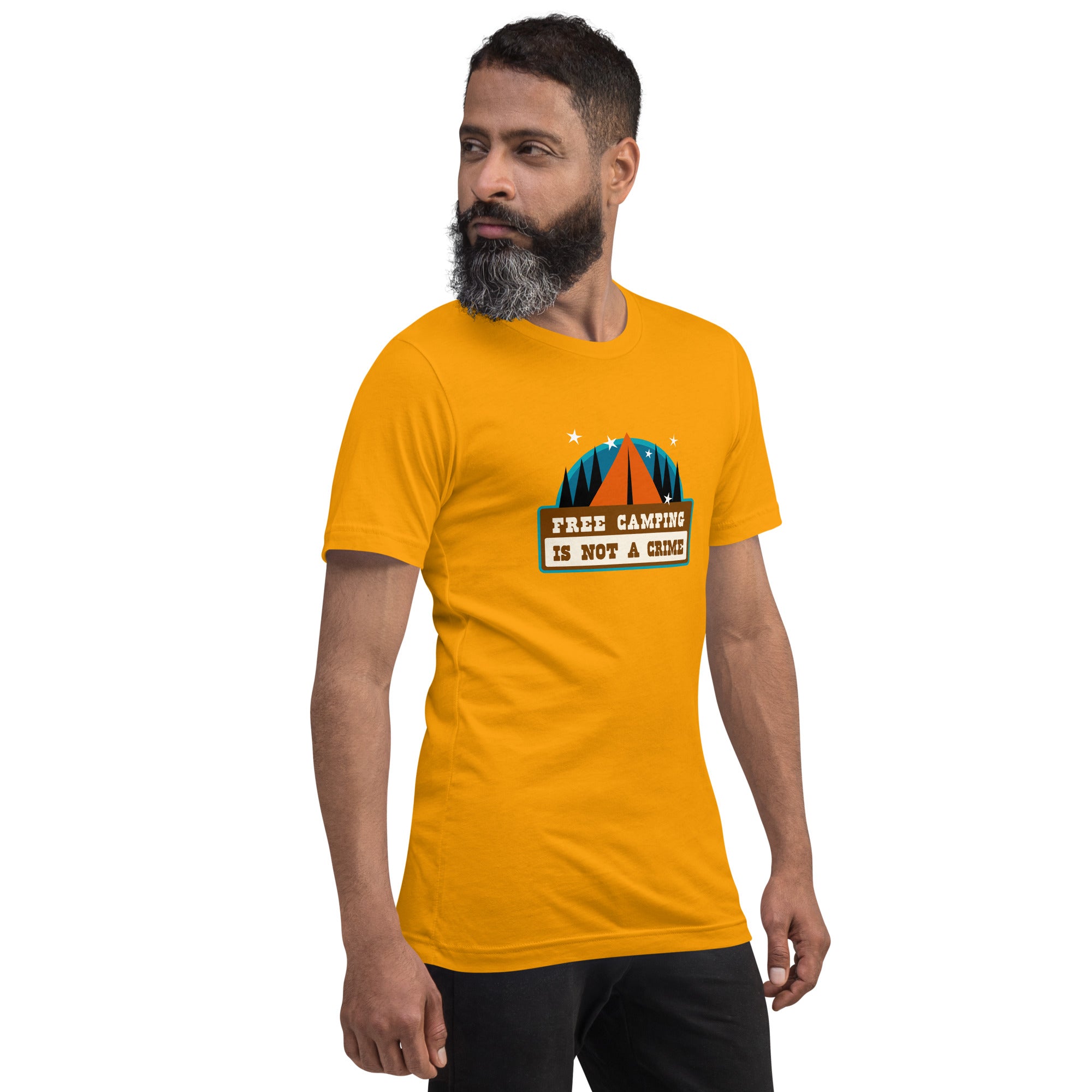 Unisex cotton t-shirt Free Camping is not a Crime on bright colors