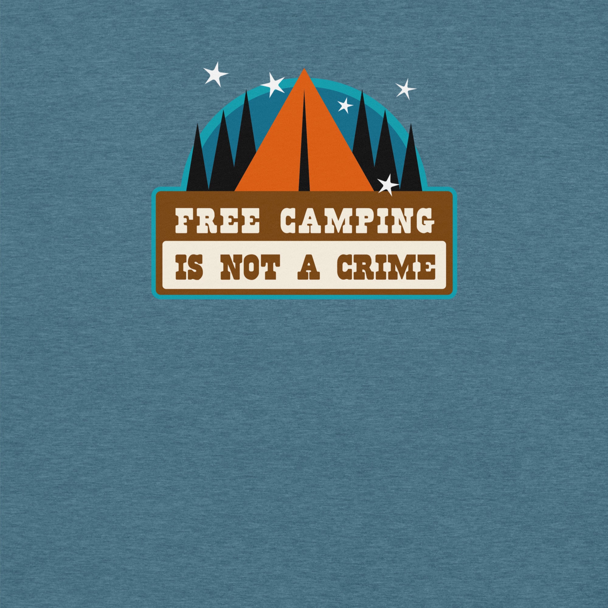 T-shirt en coton unisexe Free camping is not a crime sur couleurs chinées foncées