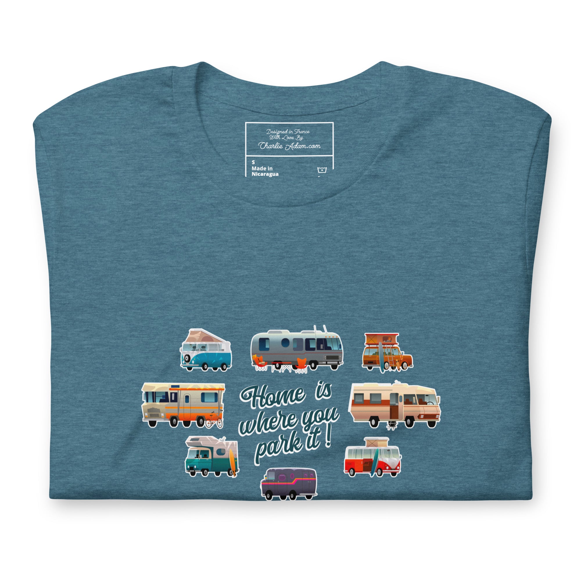 T-shirt en coton unisexe Square Vintage Campers sur couleurs chinées foncées