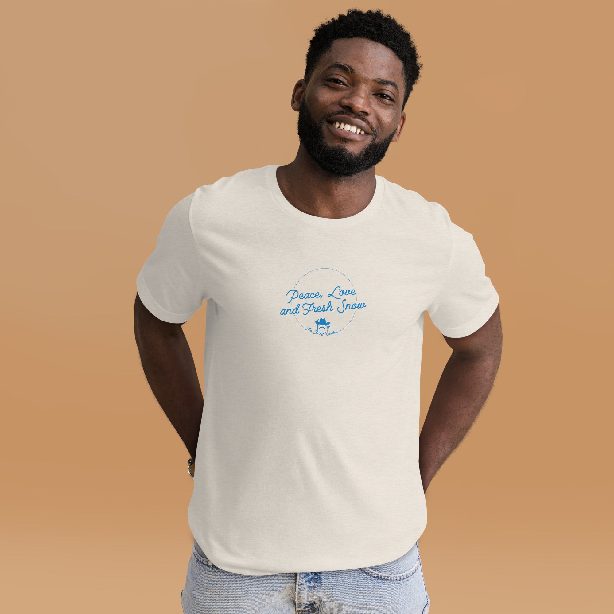 T-shirt en coton unisexe Peace, Love and Fresh Snow sur couleurs chinées claires