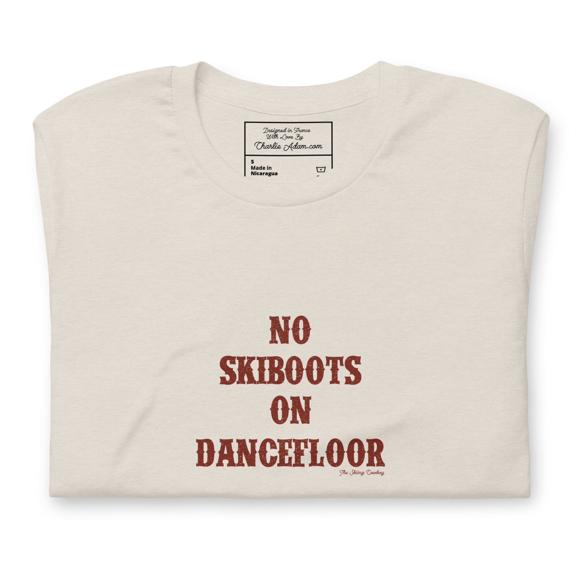 T-shirt en coton unisexe No Skiboots on Dancefloor sur couleurs chinées claires