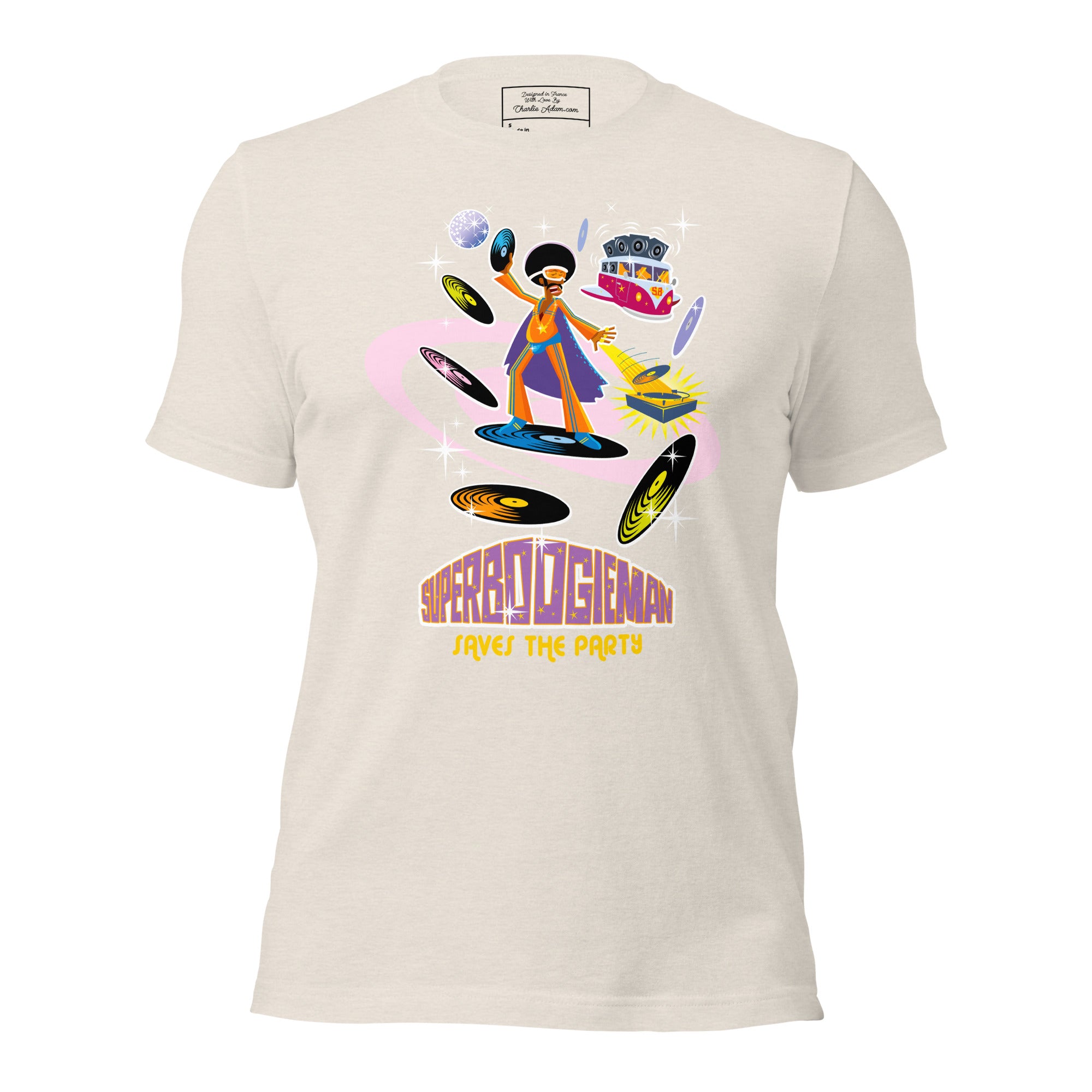 Unisex t-shirt Superboogieman saves the Party on light heather colors