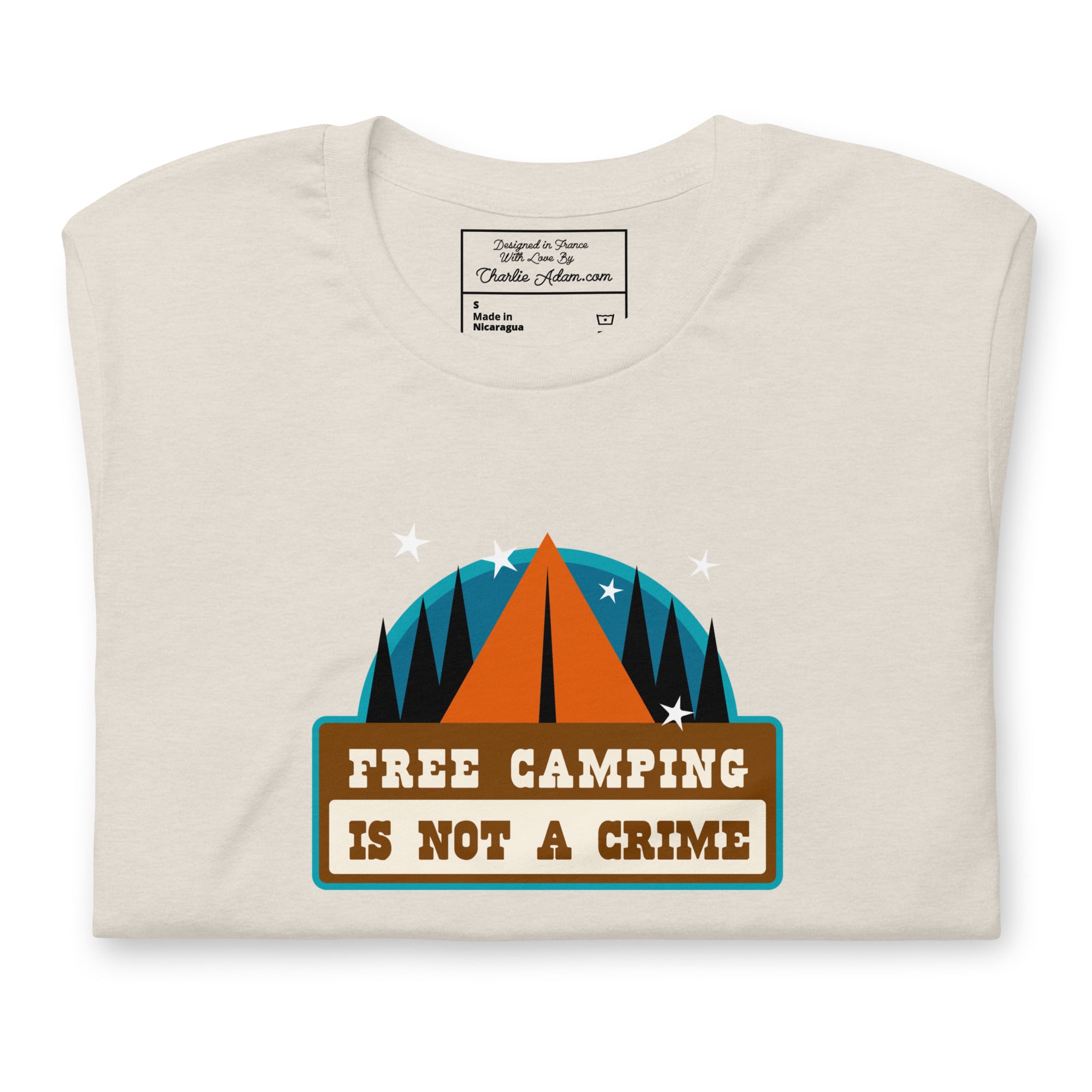 T-shirt en coton unisexe Free camping is not a crime sur couleurs chinées claires