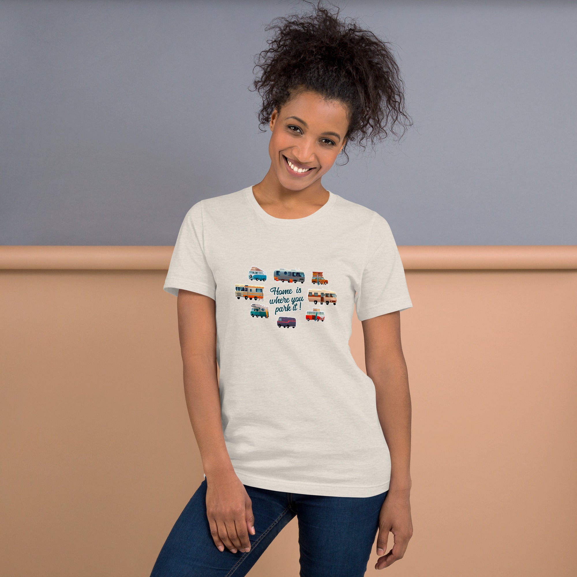 T-shirt en coton unisexe Square Vintage Campers sur couleurs chinées claires