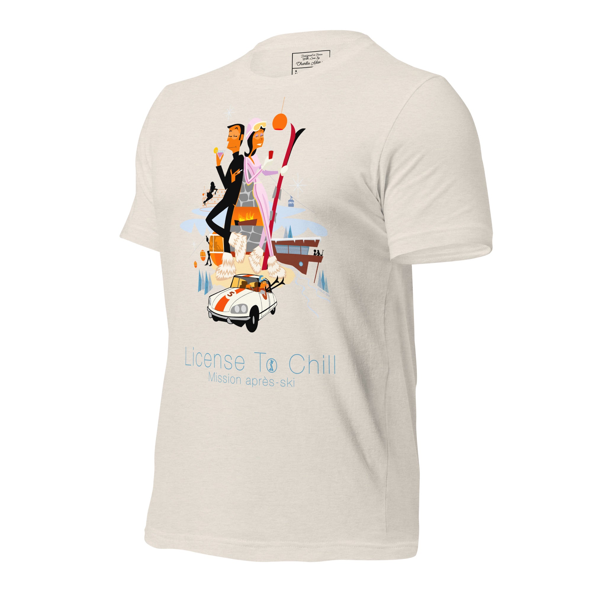 T-shirt en coton unisexe License To Chill Mission Après-Ski sur couleurs chinées claires