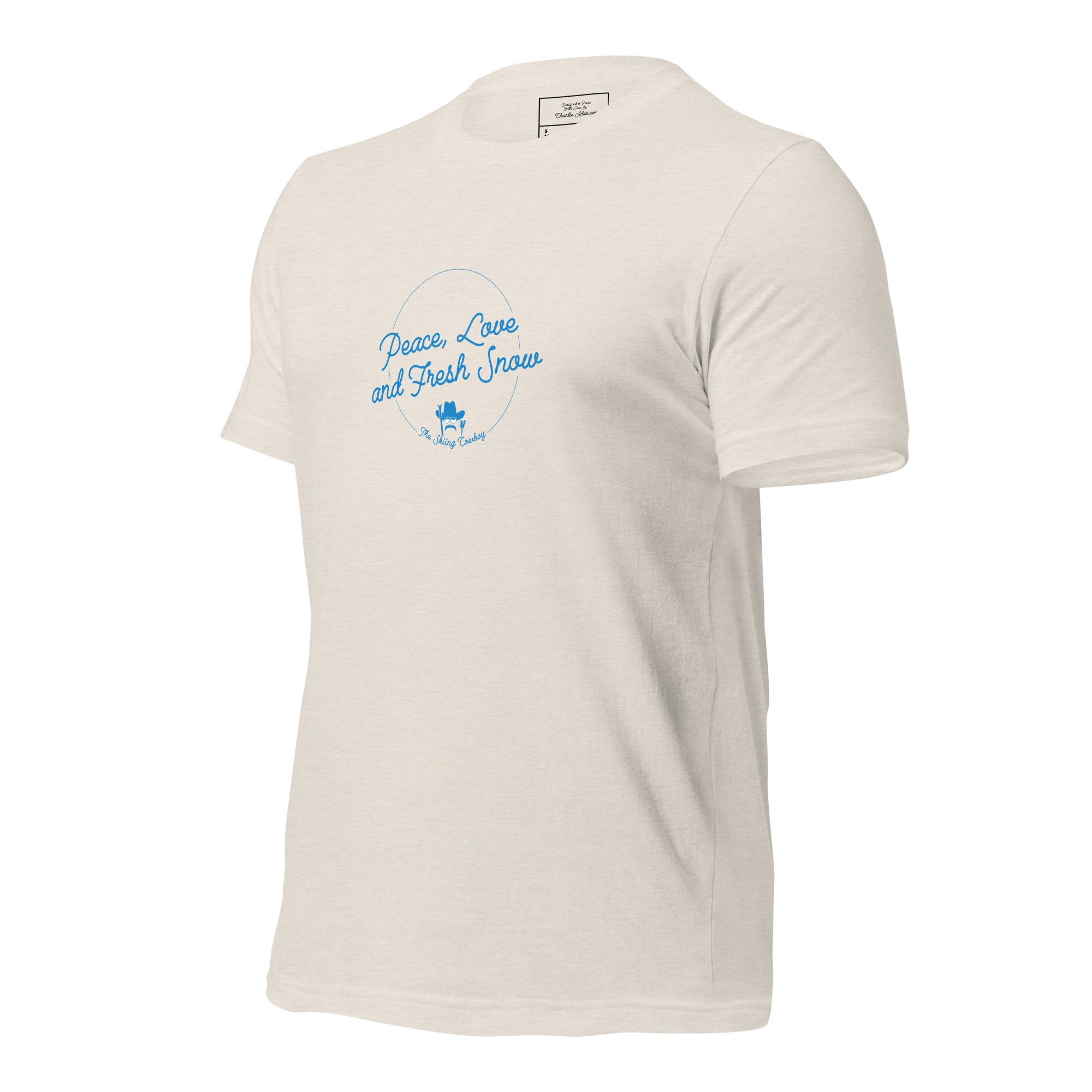 T-shirt en coton unisexe Peace, Love and Fresh Snow sur couleurs chinées claires