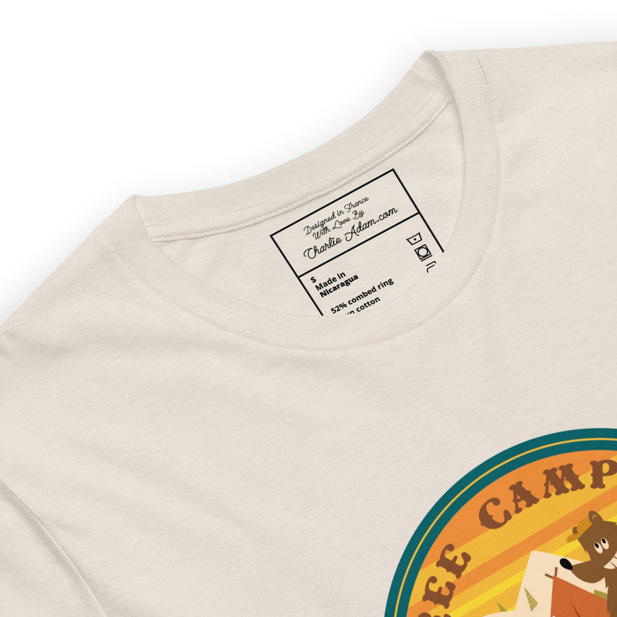 T-shirt en coton unisexe Free Camping is not a crime sur fonds chinés clairs