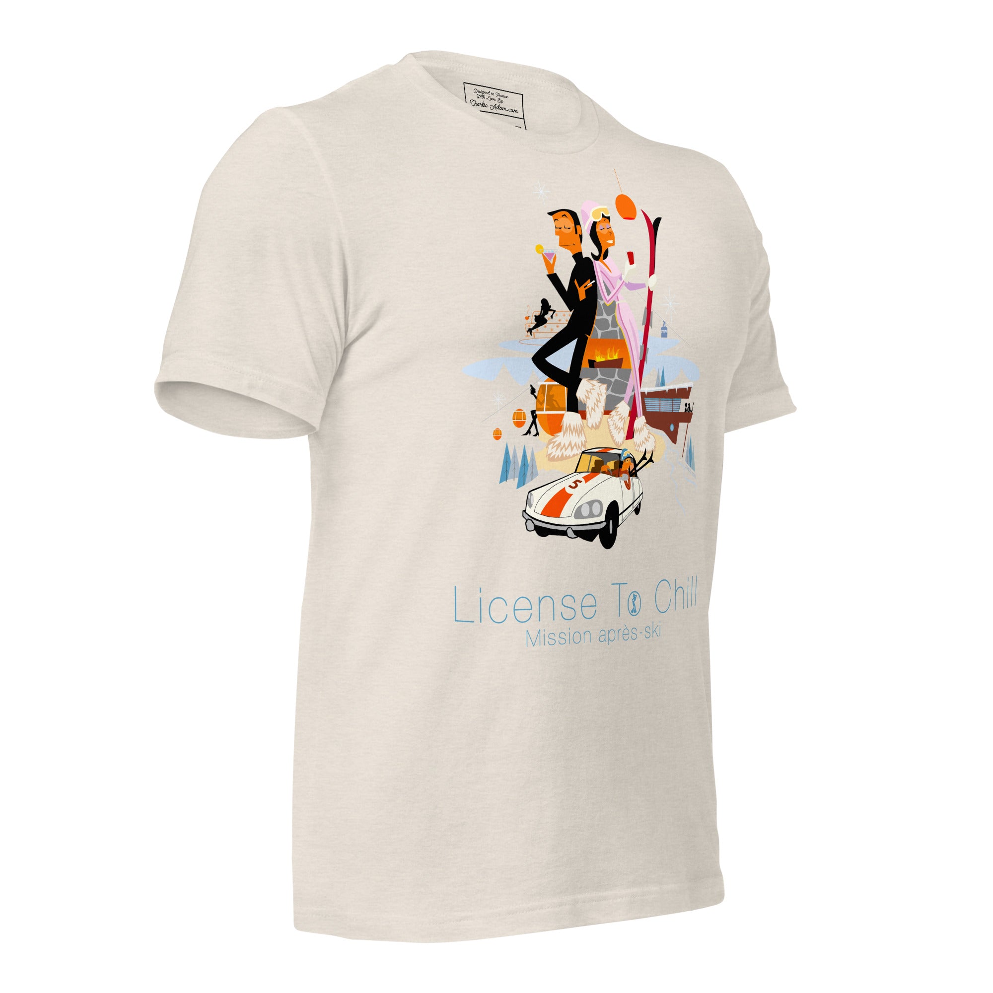 T-shirt en coton unisexe License To Chill Mission Après-Ski sur couleurs chinées claires