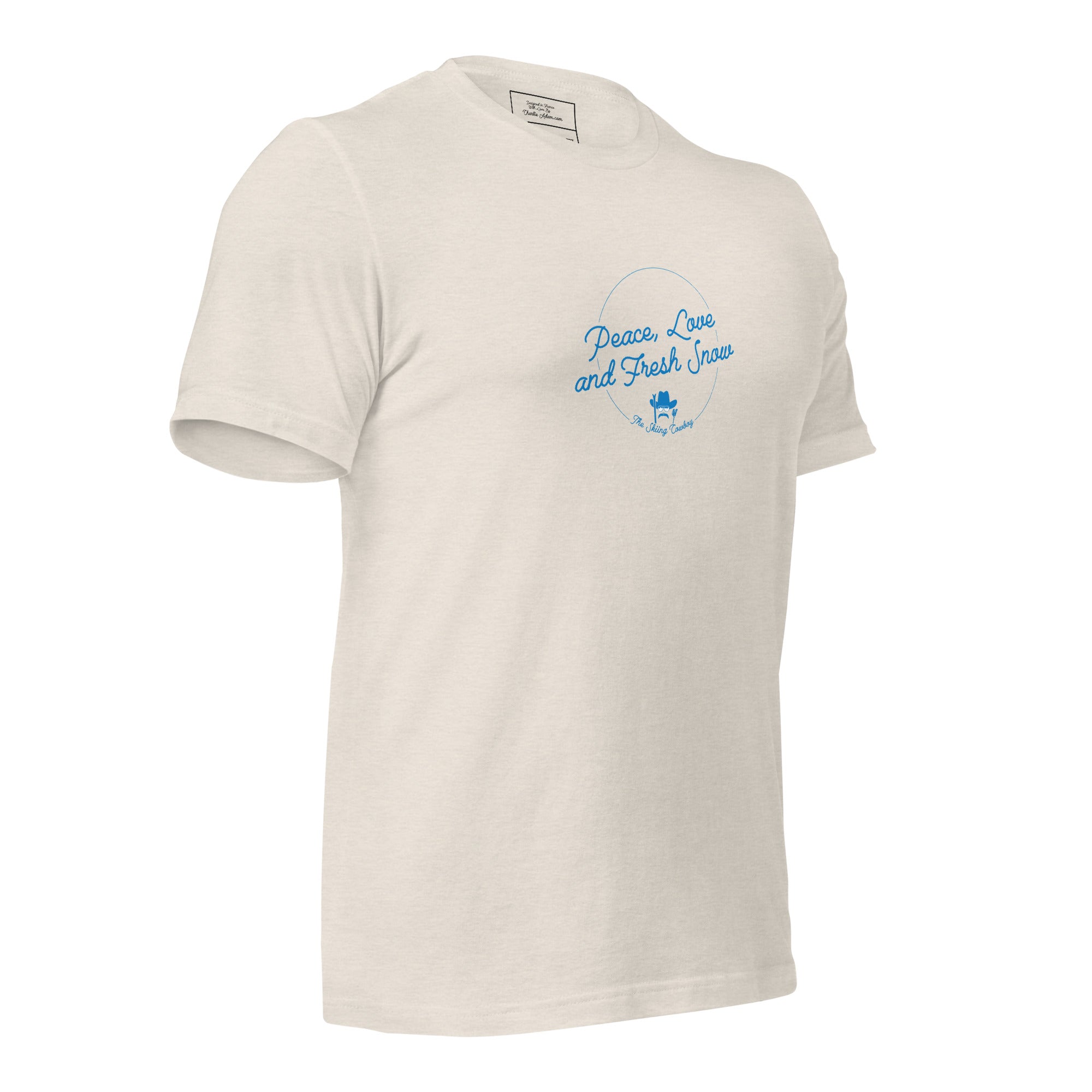 T-shirt en coton unisexe Peace, Love and Fresh Snow sur couleurs chinées claires