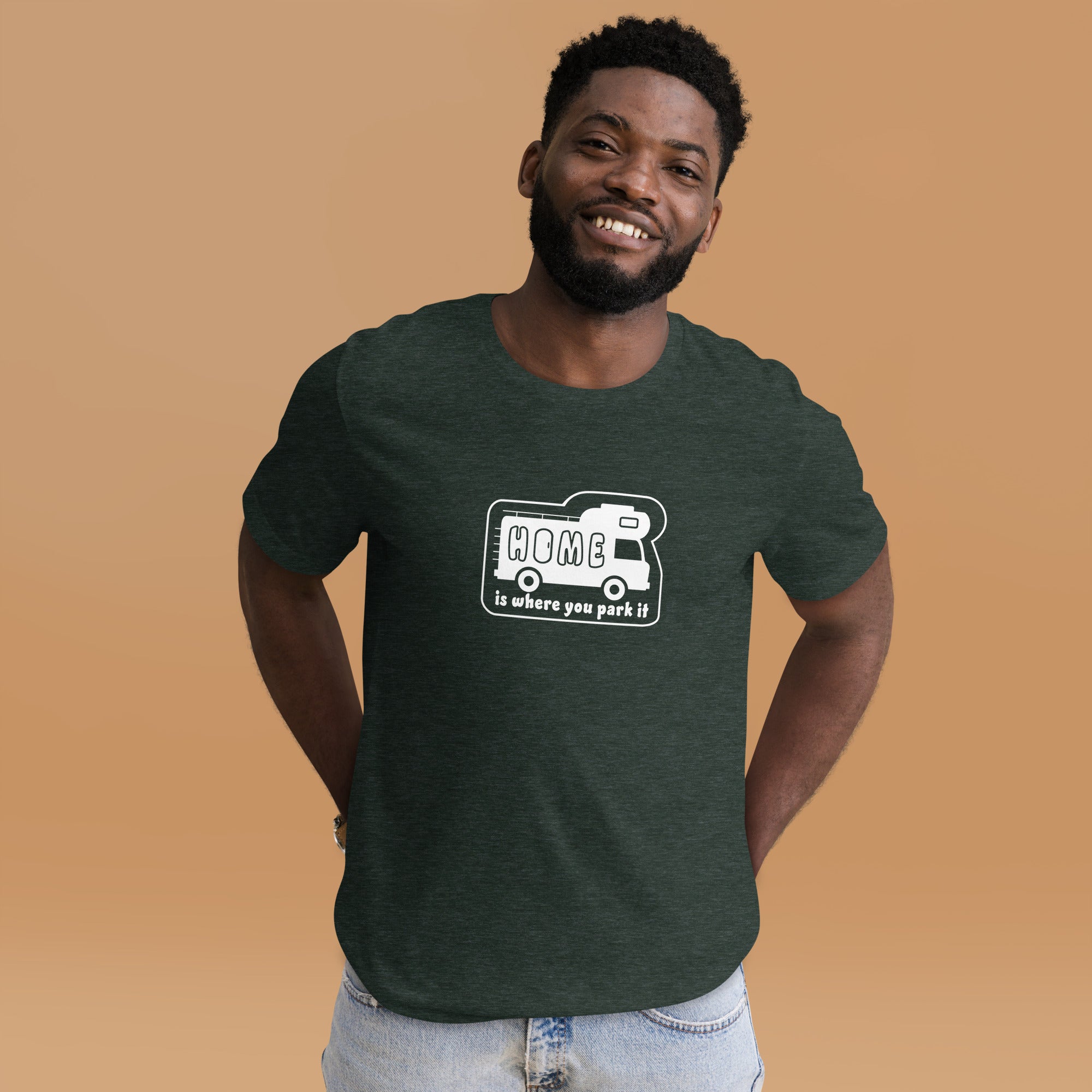 T-shirt en coton unisexe Bold Camper Van sur couleurs chinées foncées