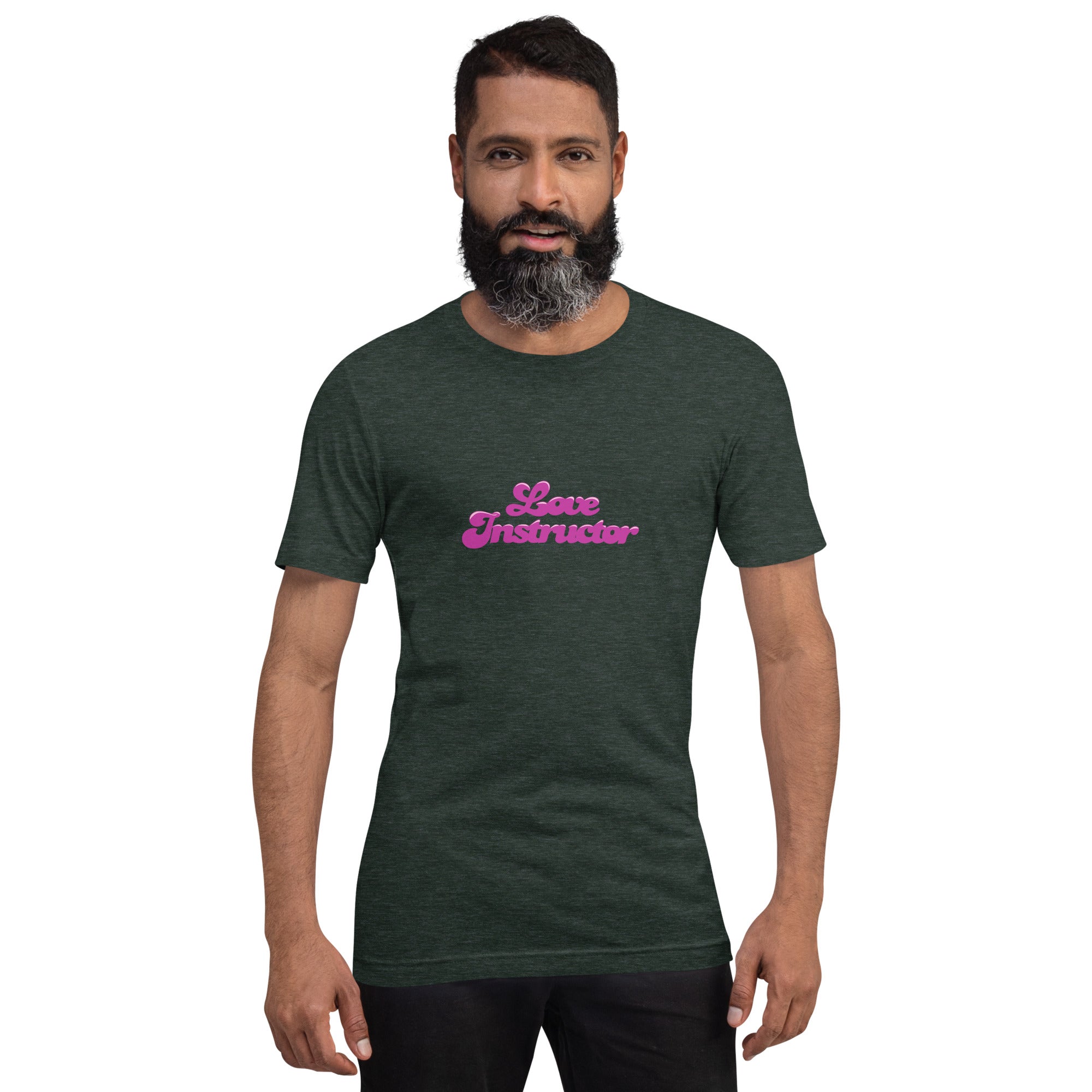 T-shirt en coton unisexe Love instructor sur fonds chinés foncés