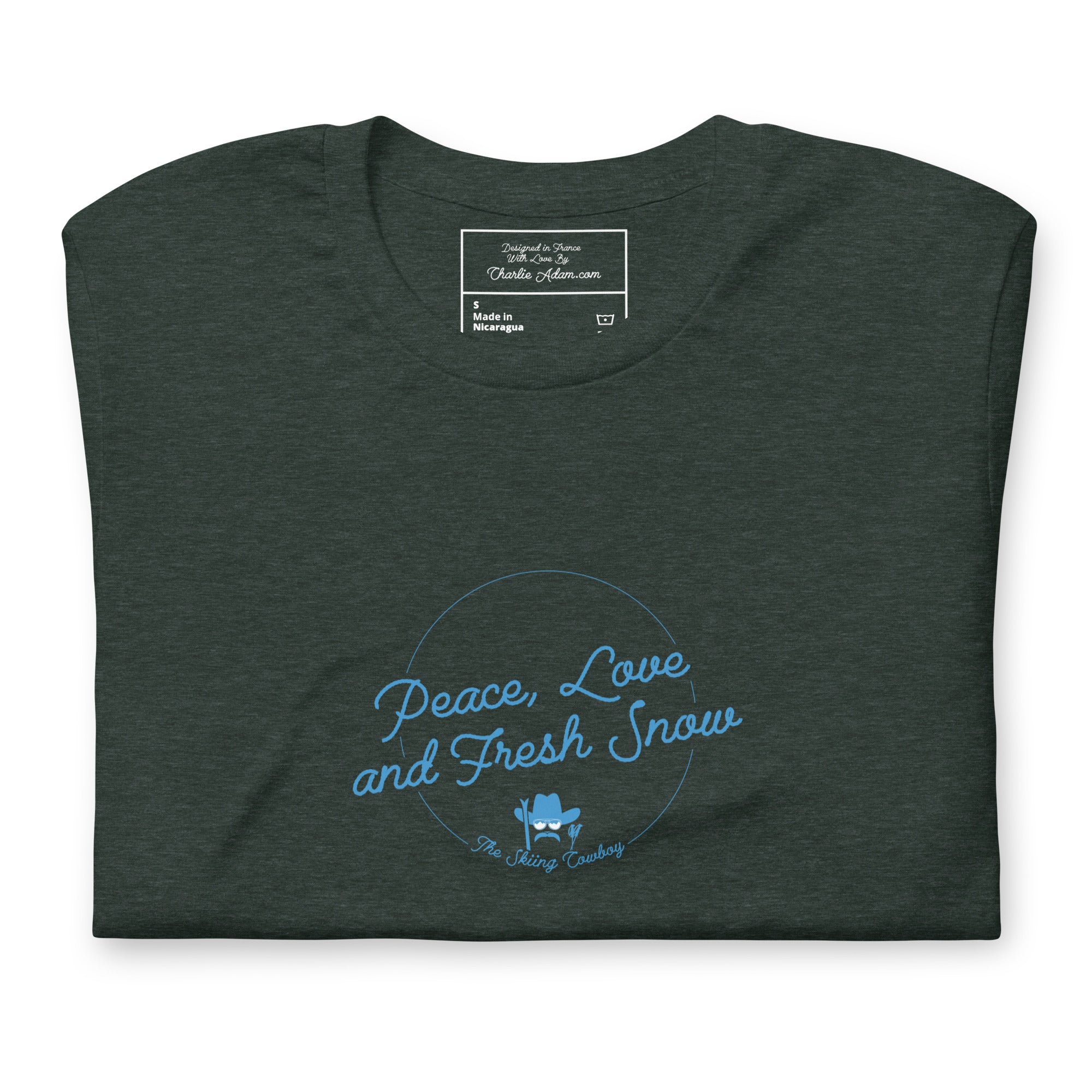 Unisex t-shirt Peace, Love and Fresh Snow on dark heather colors