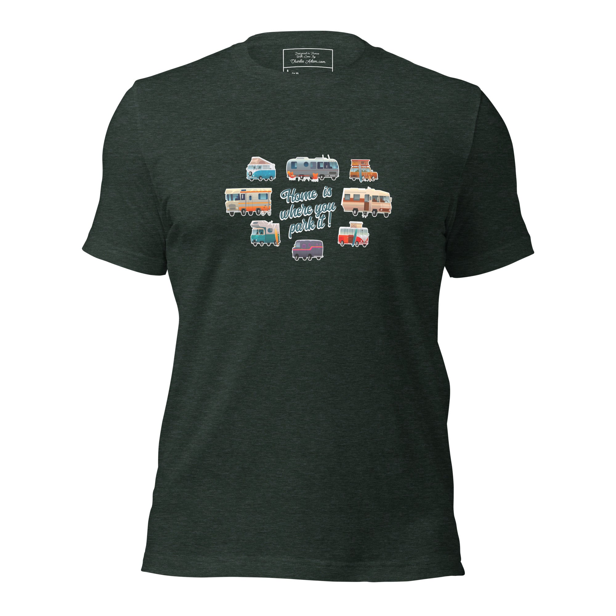 T-shirt en coton unisexe Square Vintage Campers sur couleurs chinées foncées