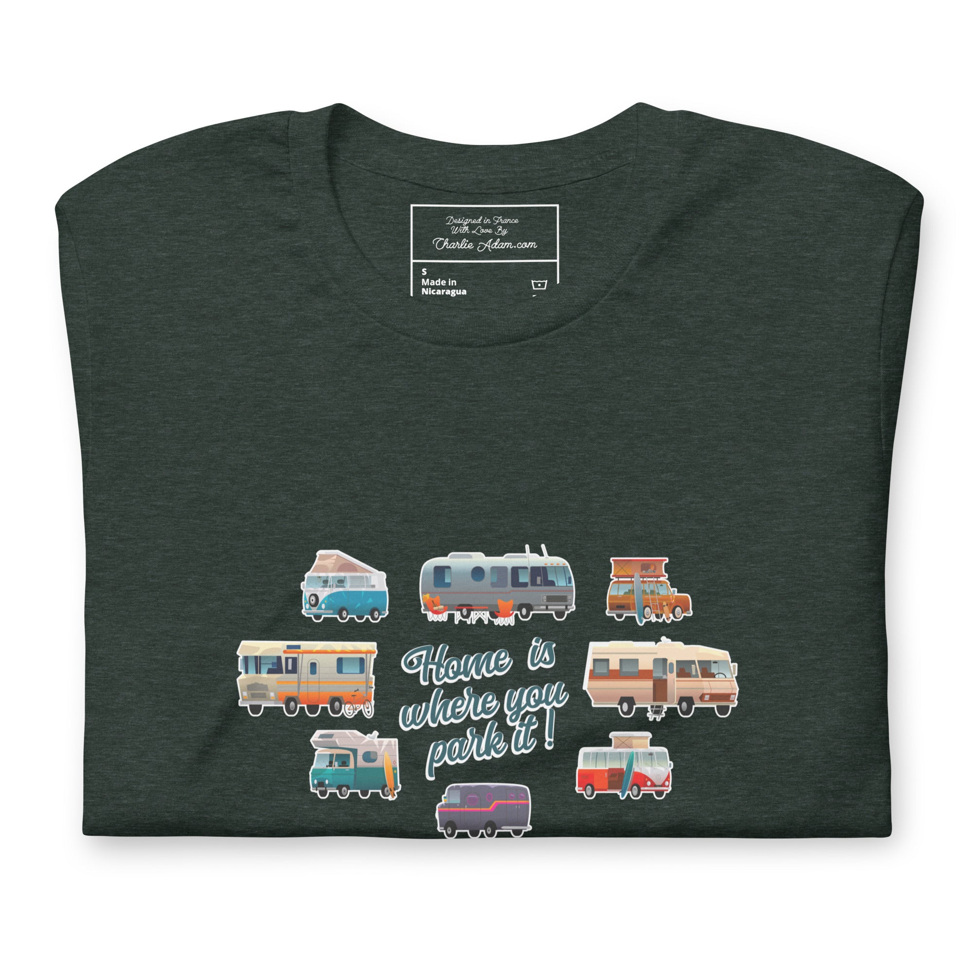 T-shirt en coton unisexe Square Vintage Campers sur couleurs chinées foncées