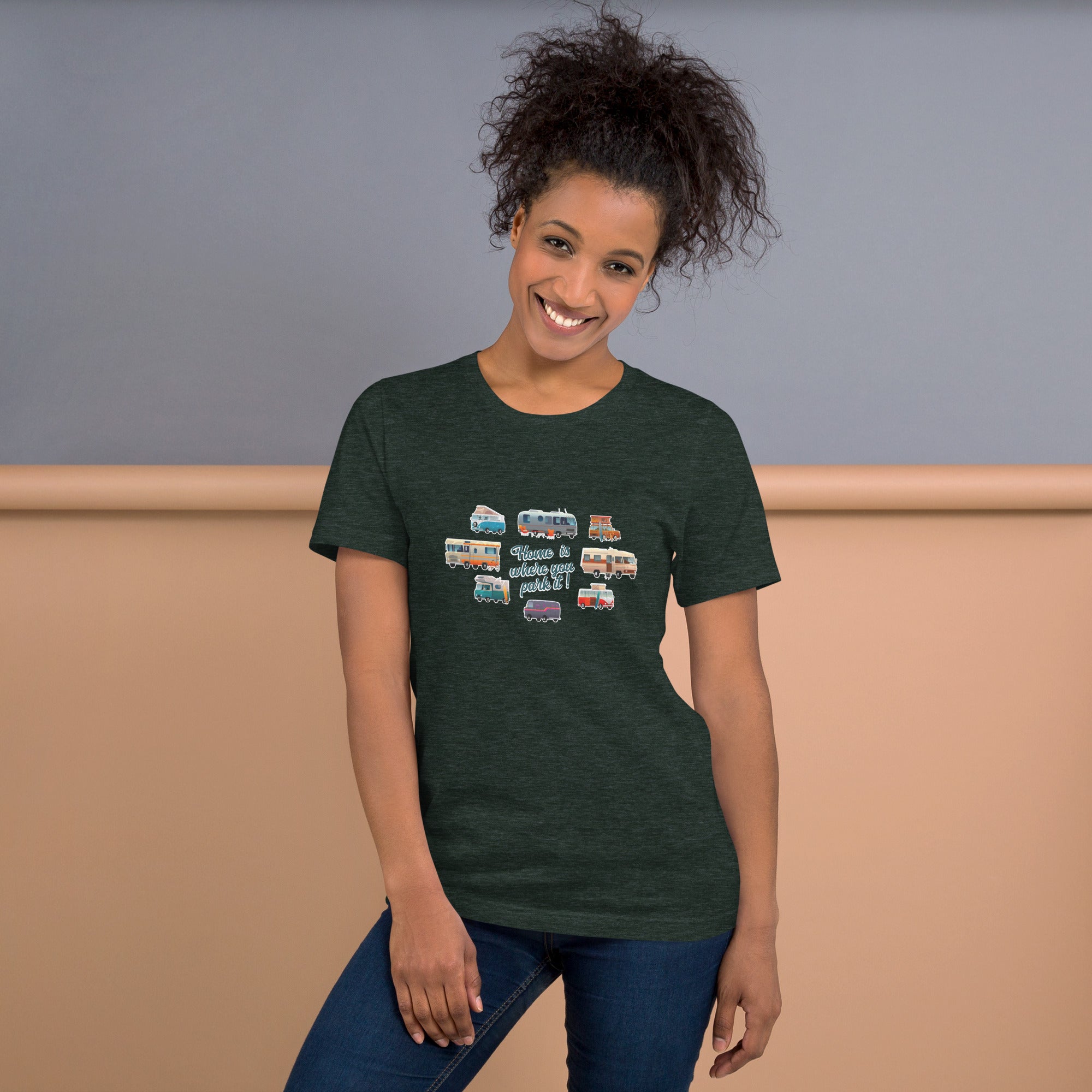 T-shirt en coton unisexe Square Vintage Campers sur couleurs chinées foncées