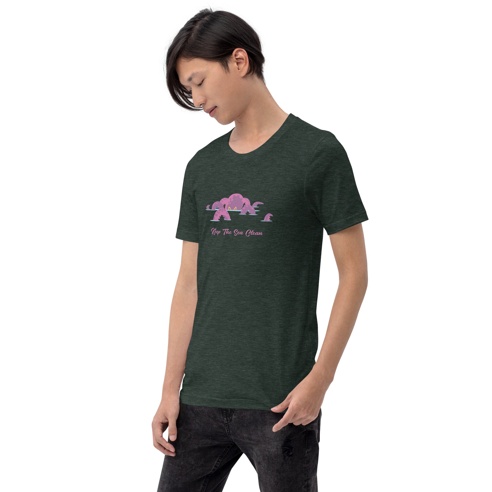 T-shirt en coton unisexe Octopus Purple sur couleurs chinées foncées