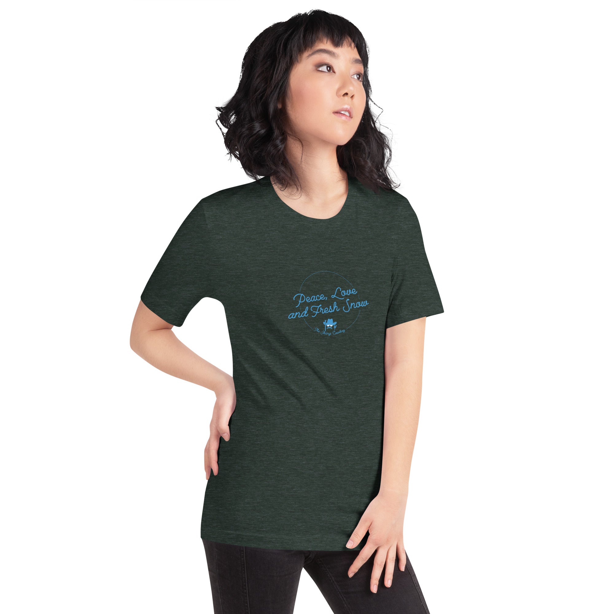 Unisex t-shirt Peace, Love and Fresh Snow on dark heather colors