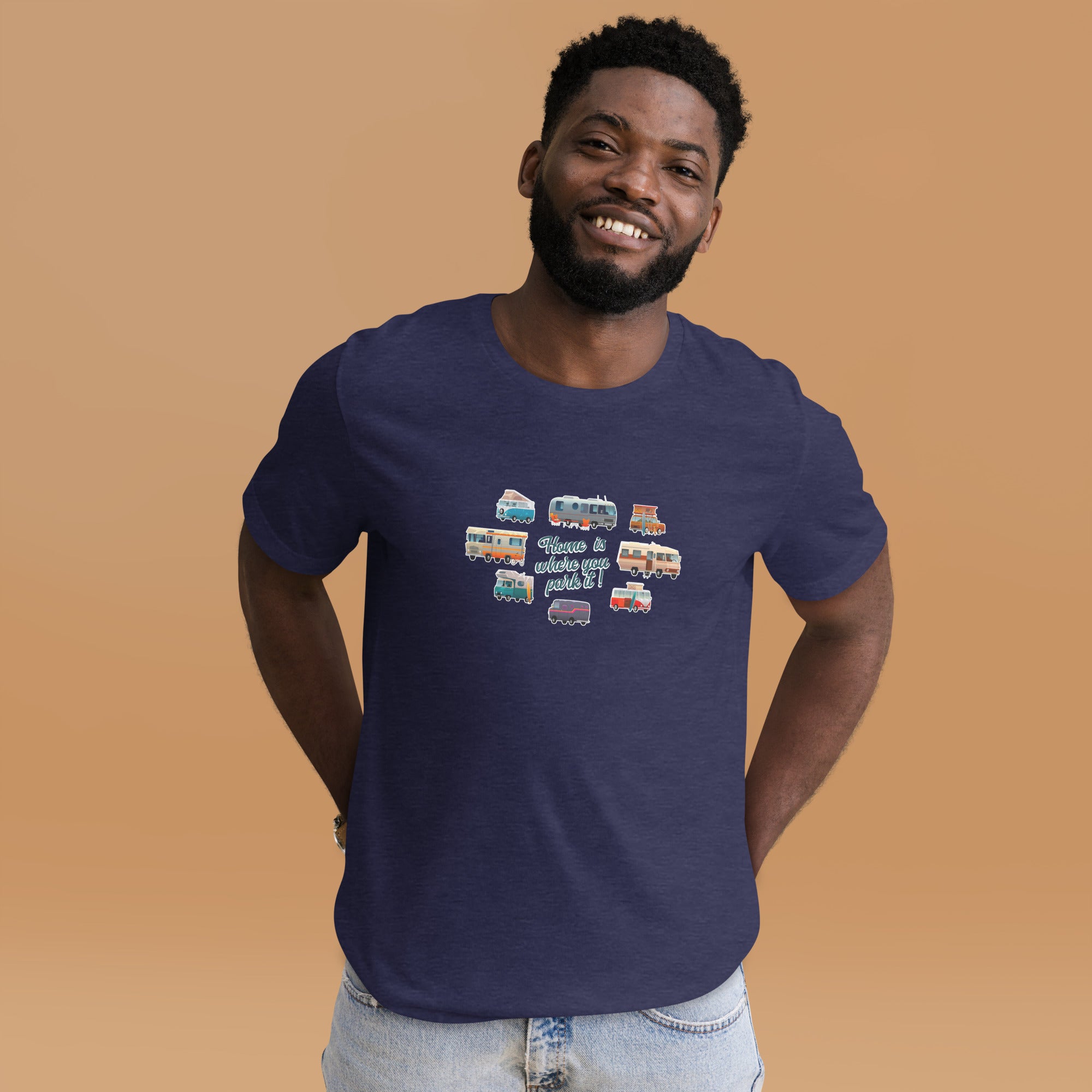 T-shirt en coton unisexe Square Vintage Campers sur couleurs chinées foncées