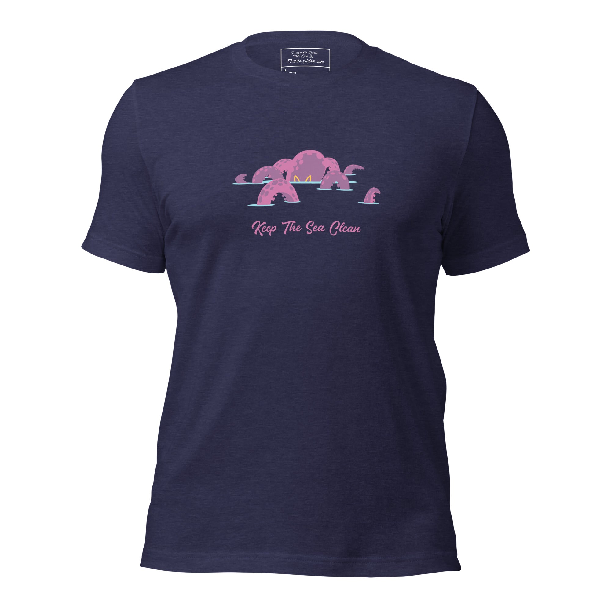 T-shirt en coton unisexe Octopus Purple sur couleurs chinées foncées