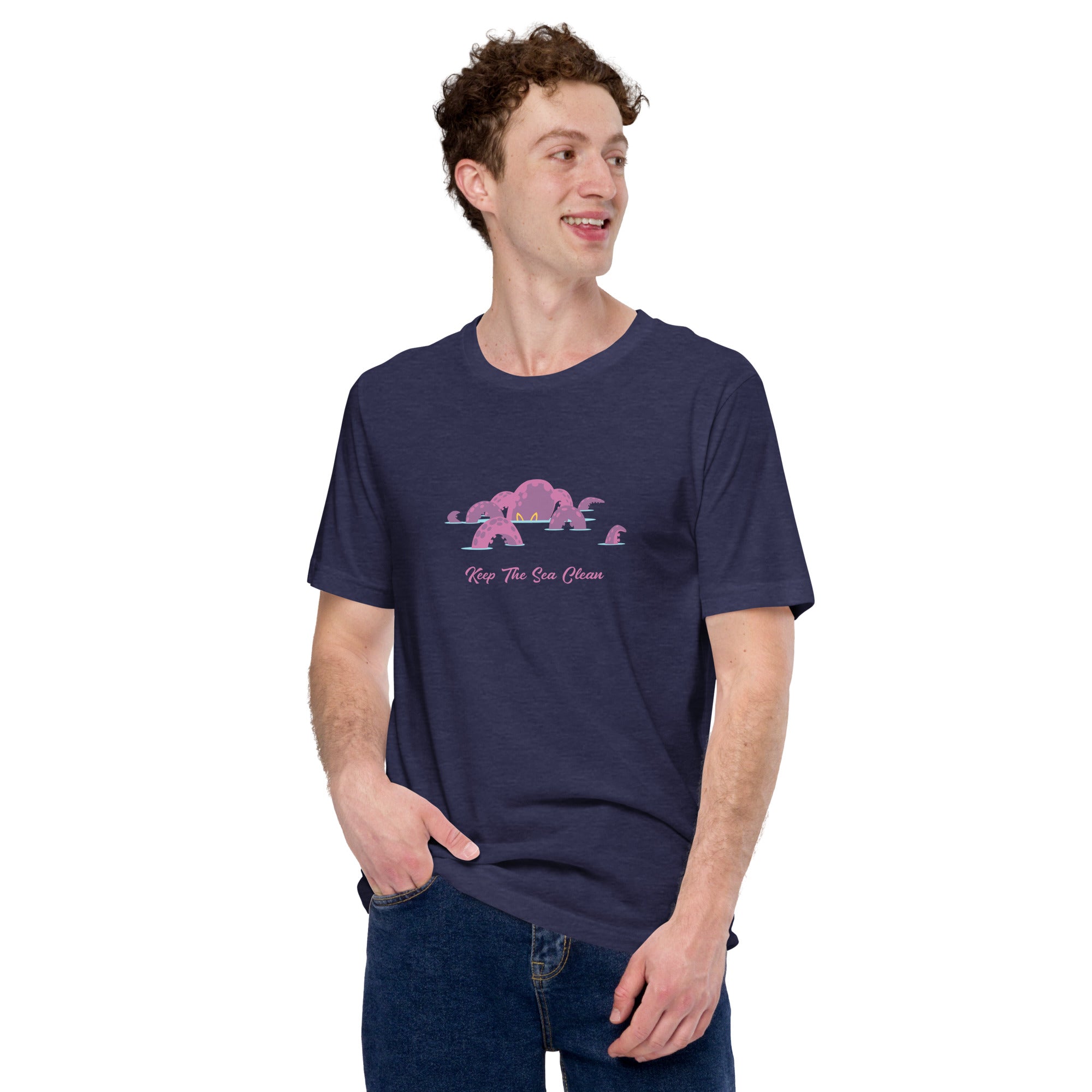 T-shirt en coton unisexe Octopus Purple sur couleurs chinées foncées