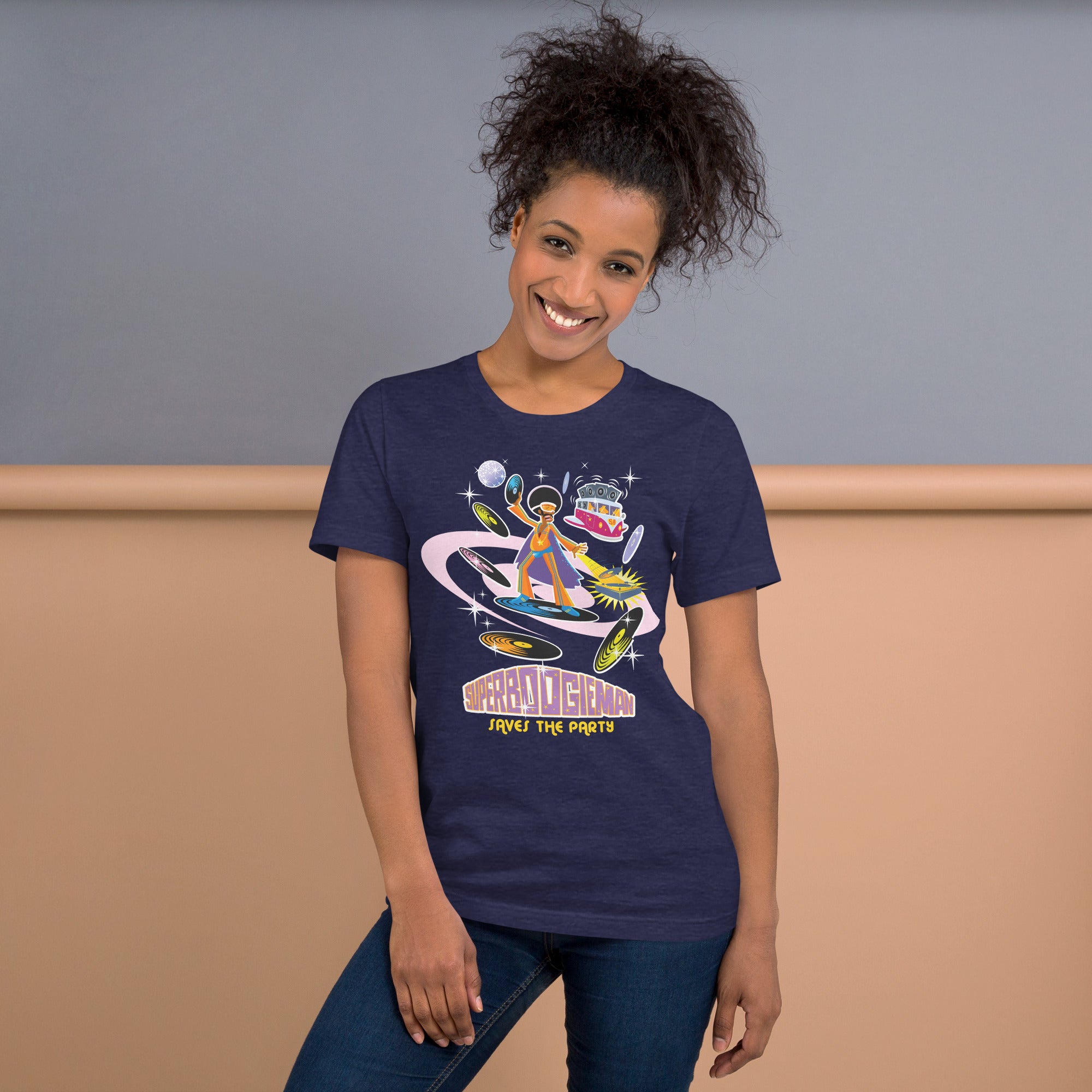 Unisex t-shirt Superboogieman saves the Party on dark heather colors