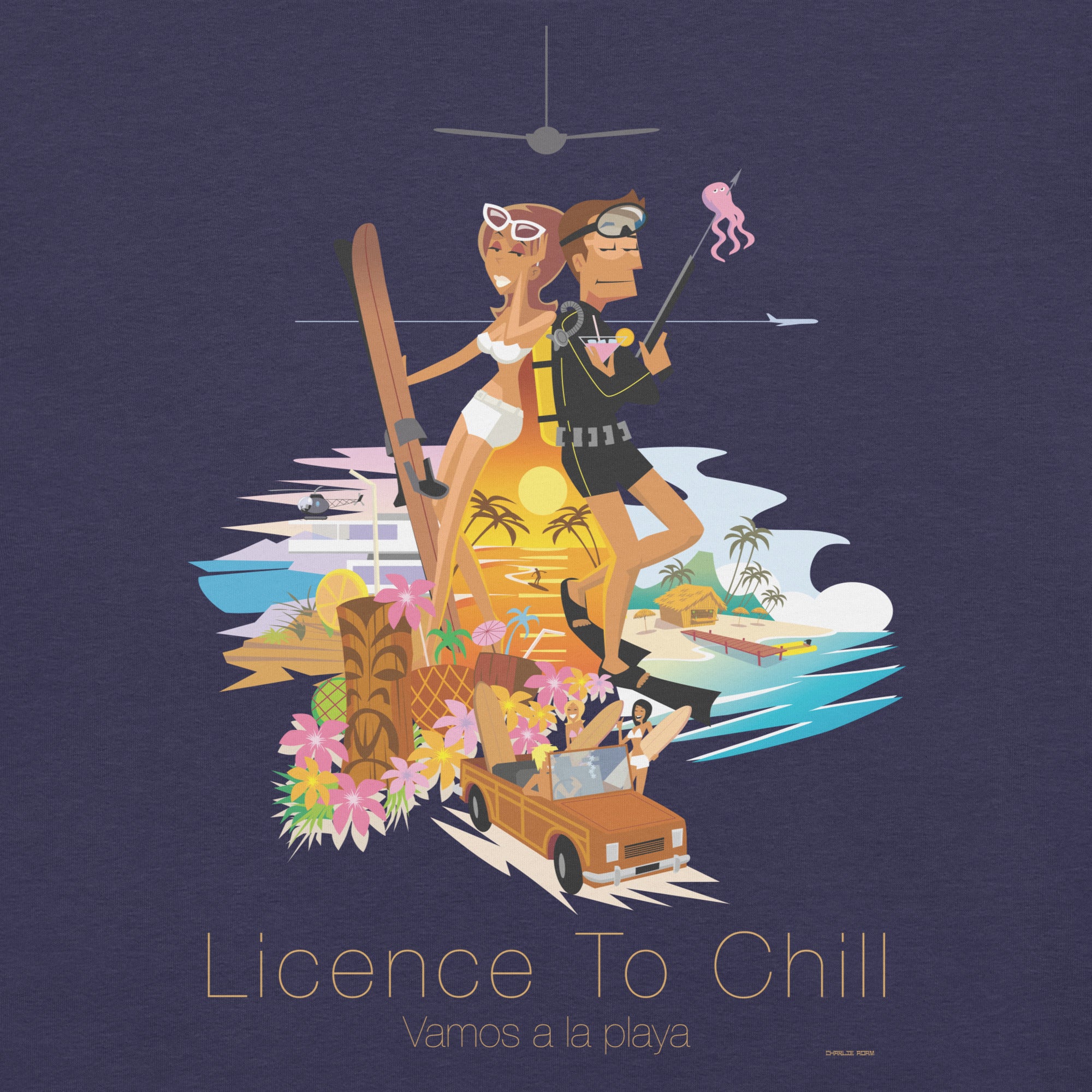 T-shirt en coton unisexe License to Chill Vamos a la playa sur couleurs chinées foncées