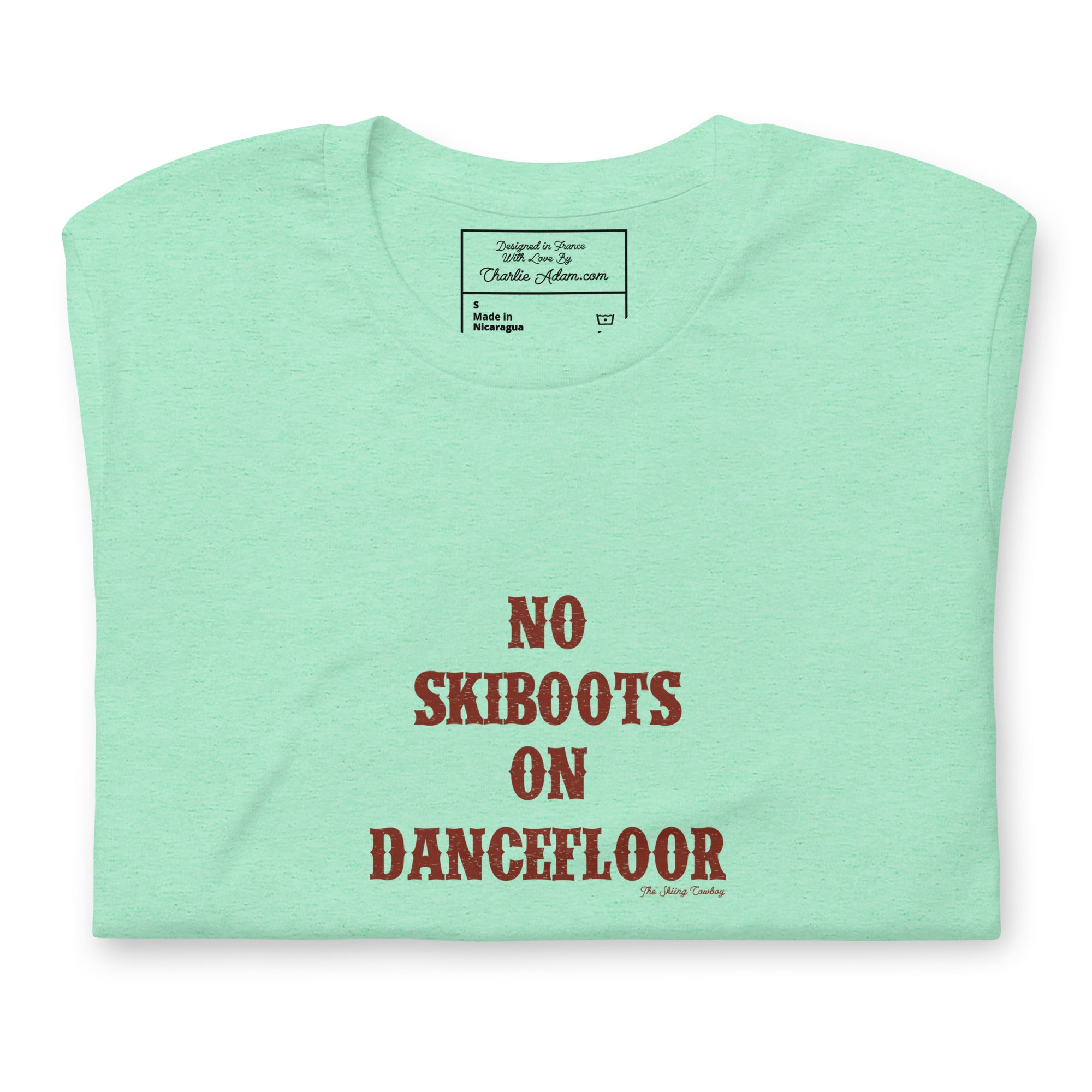 T-shirt en coton unisexe No Skiboots on Dancefloor sur couleurs chinées claires