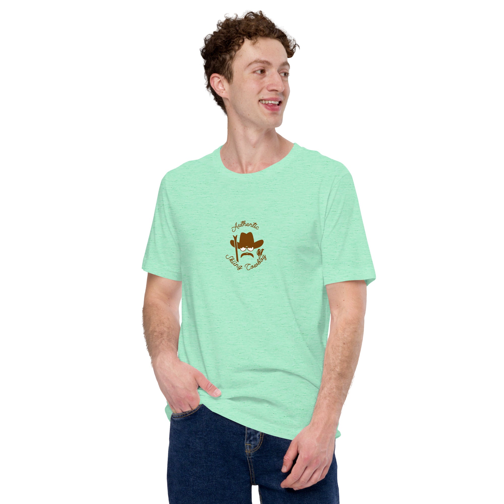 T-shirt en coton unisexe Authentic Skiing Cowboy Brun sur couleurs chinées vives