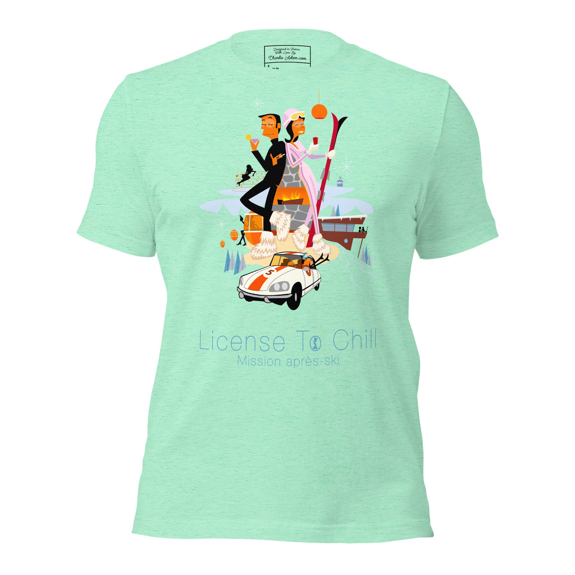 T-shirt en coton unisexe License To Chill Mission Après-Ski sur couleurs chinées claires