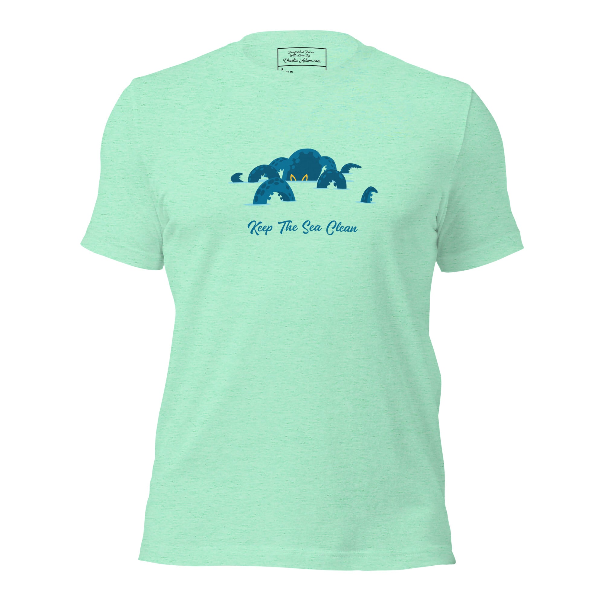 T-shirt en coton unisexe Octopus Blue sur couleurs chinées claires