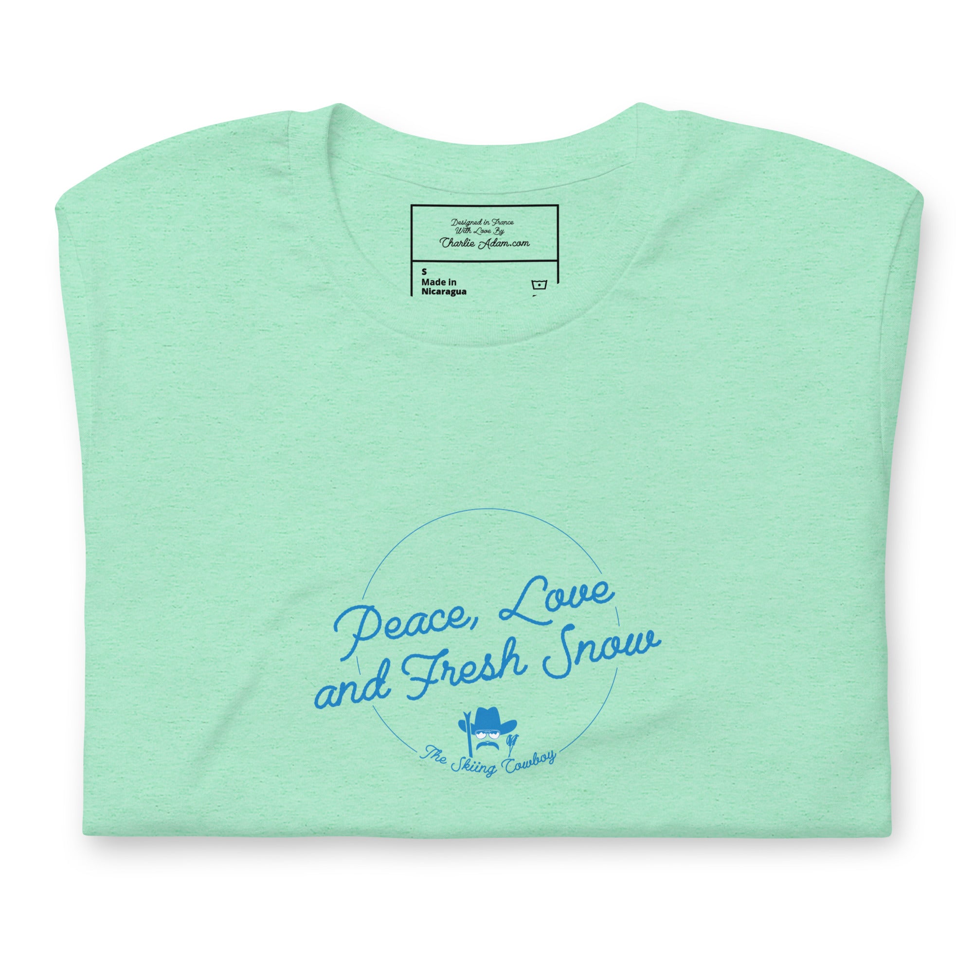 T-shirt en coton unisexe Peace, Love and Fresh Snow sur couleurs chinées claires