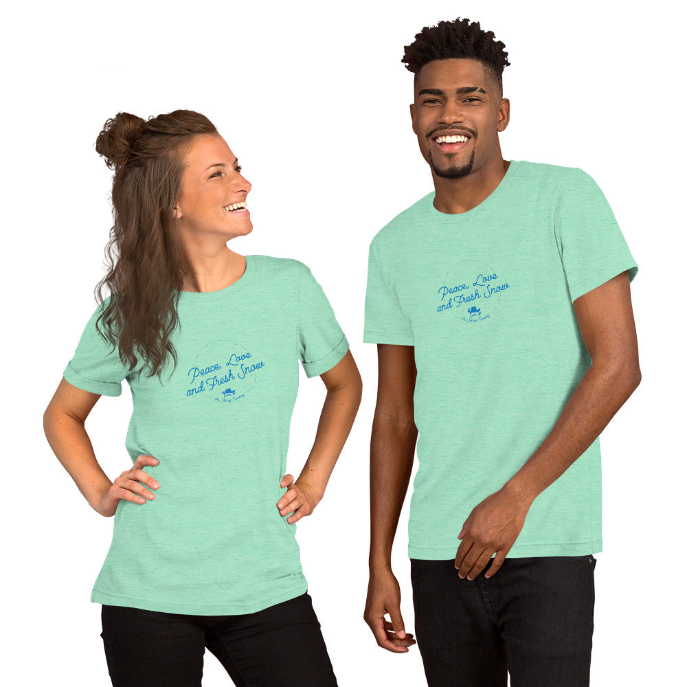 Unisex t-shirt Peace, Love and Fresh Snow on light heather colors