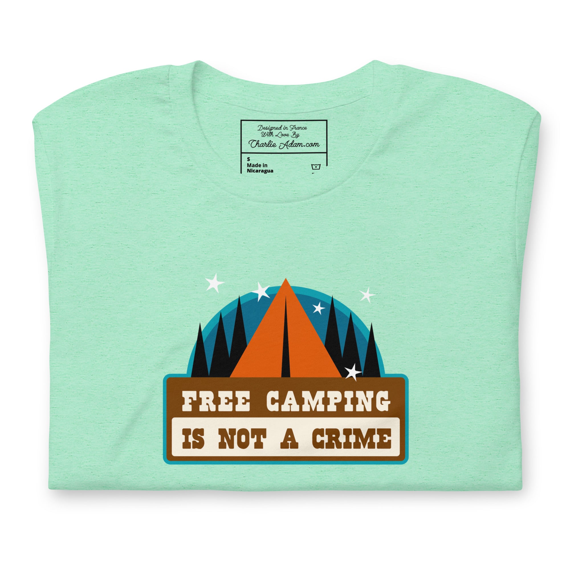 T-shirt en coton unisexe Free camping is not a crime sur couleurs chinées claires