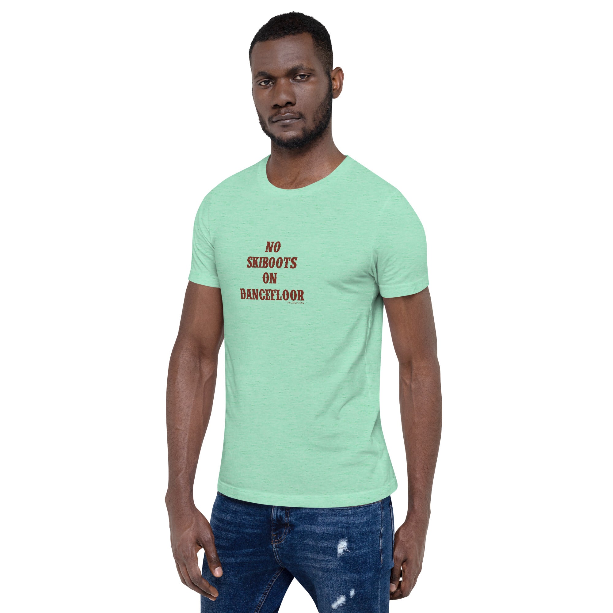 T-shirt en coton unisexe No Skiboots on Dancefloor sur couleurs chinées claires