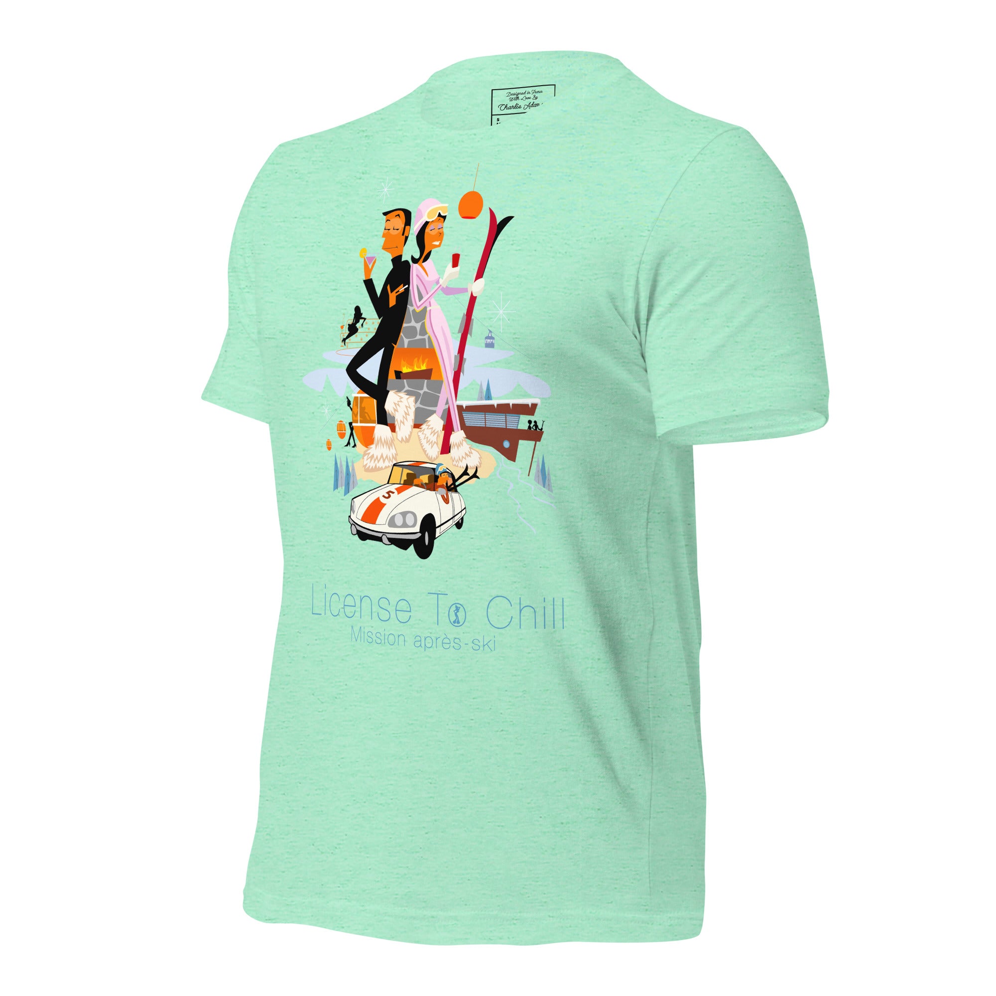 T-shirt en coton unisexe License To Chill Mission Après-Ski sur couleurs chinées claires