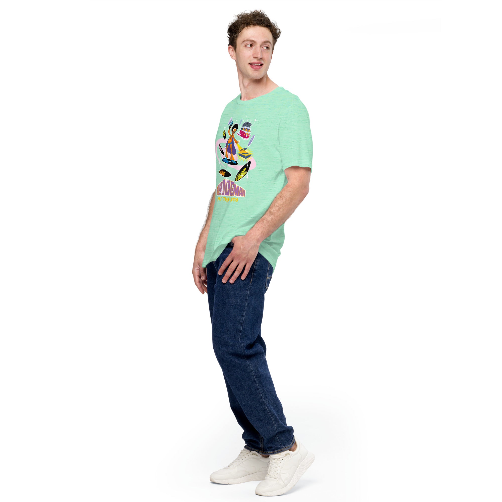 Unisex t-shirt Superboogieman saves the Party on light heather colors