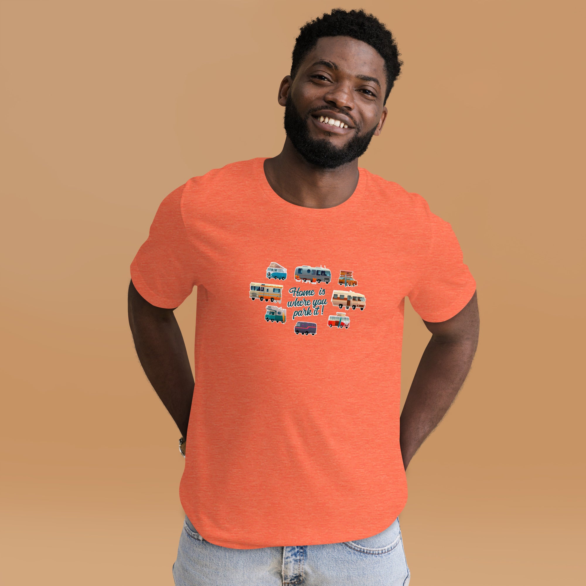 T-shirt en coton unisexe Square Vintage Campers sur couleurs chinées vives