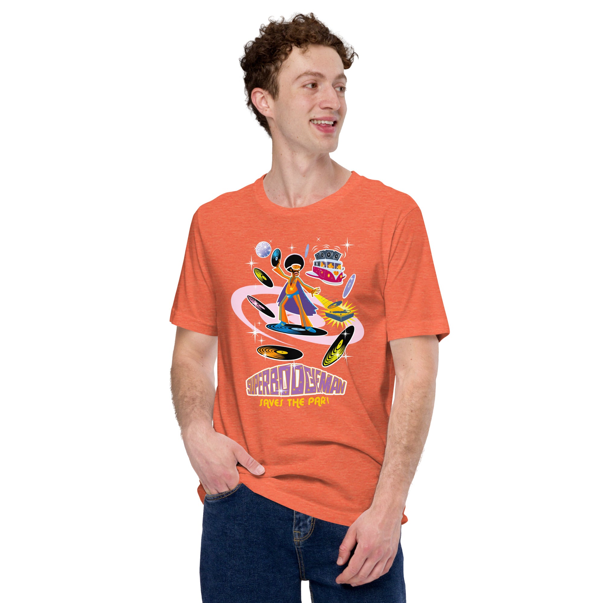 Unisex t-shirt Superboogieman saves the Party on bright heather colors