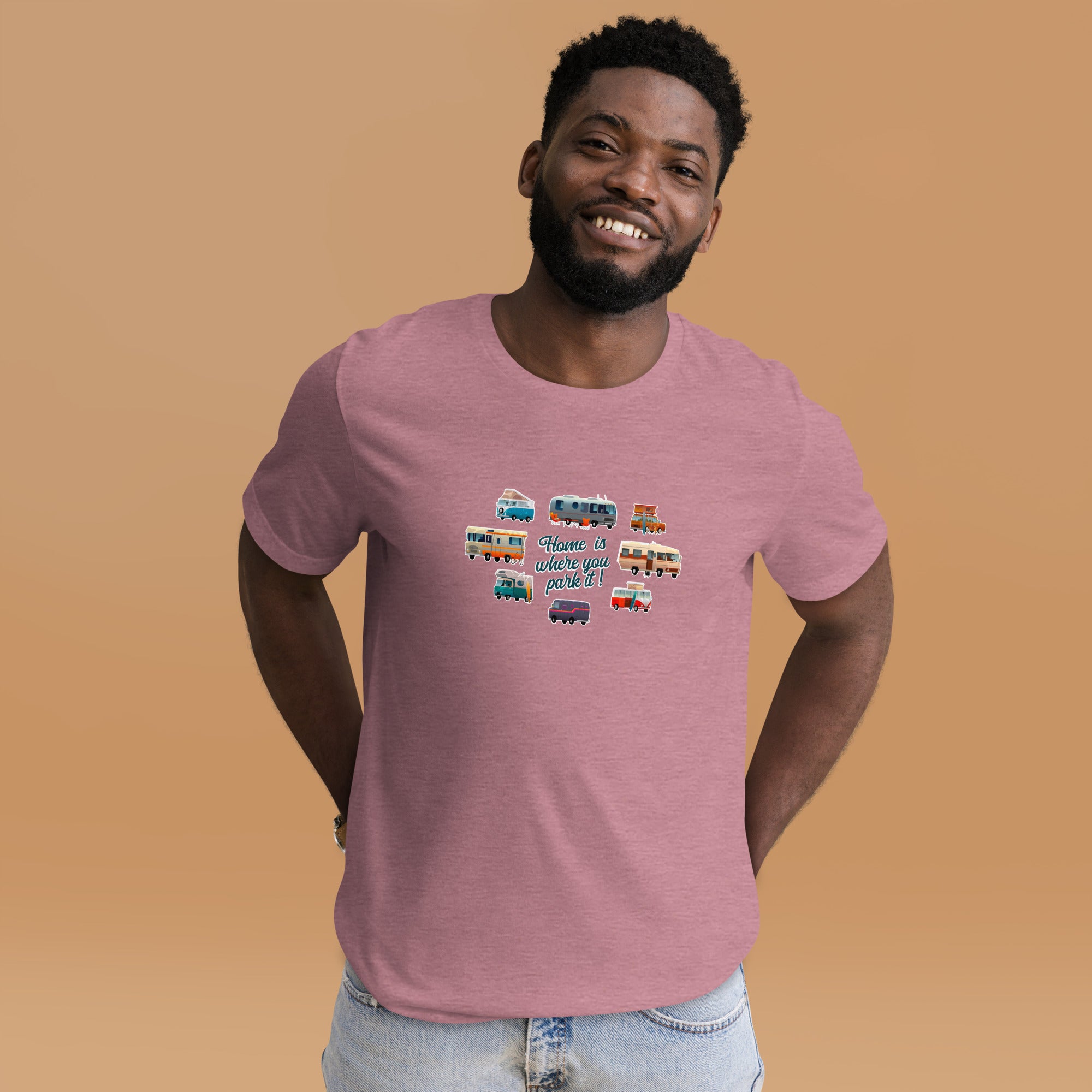 T-shirt en coton unisexe Square Vintage Campers sur couleurs chinées vives