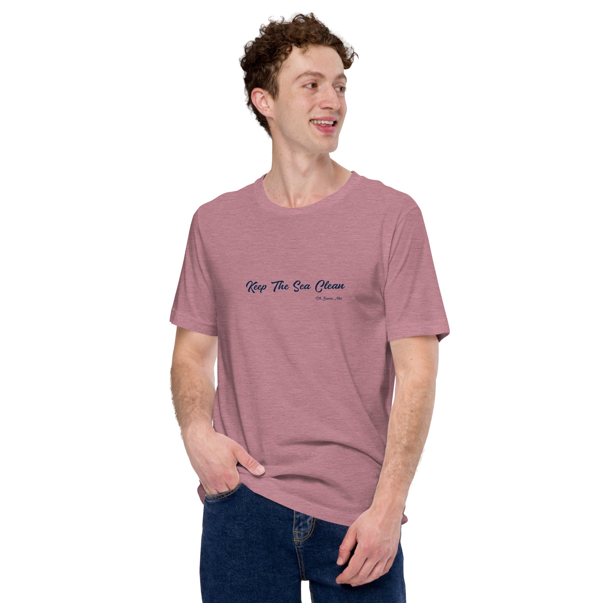 Unisex cotton t-shirt Keep The Sea Clean on bright heather colors